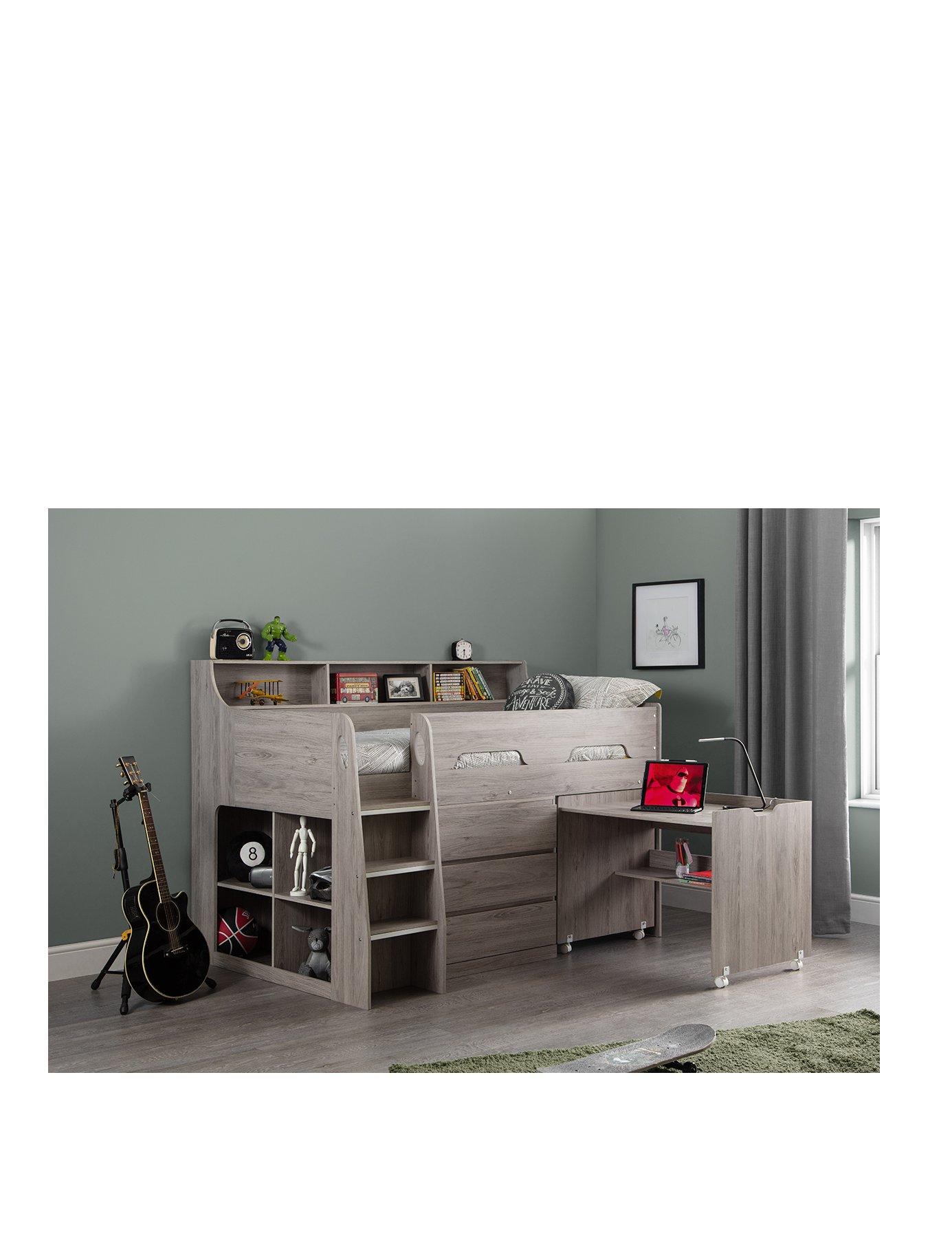 Image of Julian Bowen Noah Midsleeper Bed with Storage and Desk - White or Grey