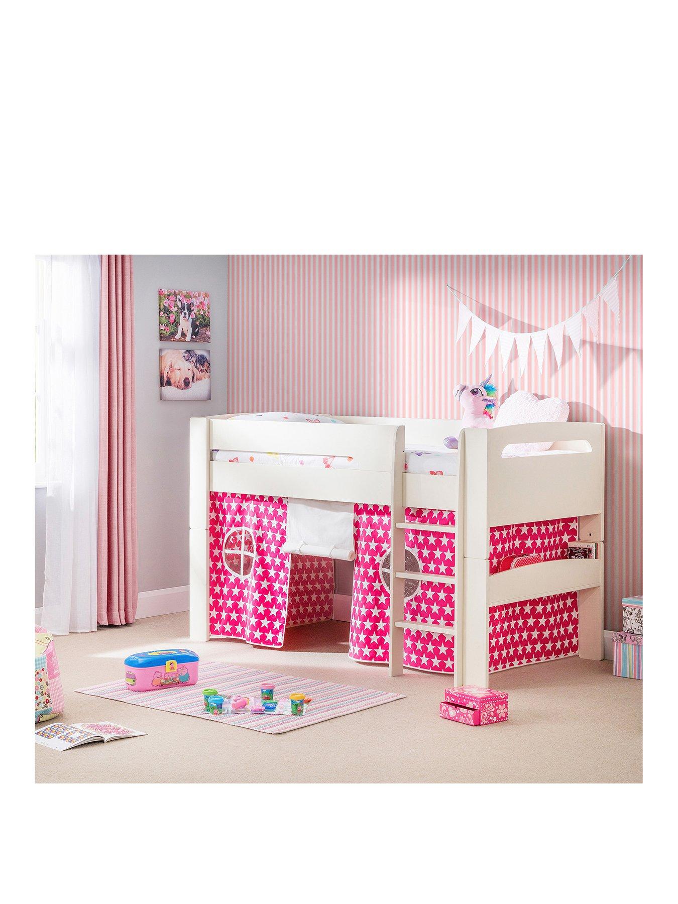 Image of Julian Bowen Nova White Midsleeper Bed with Pink Star Tent