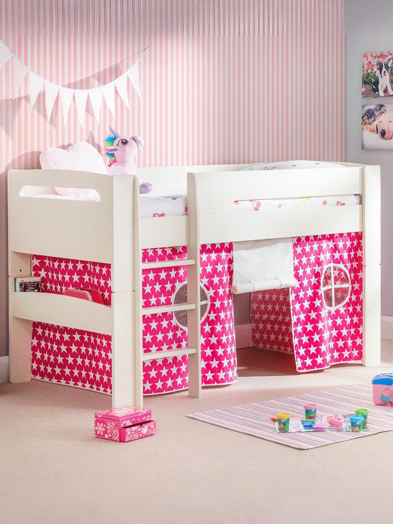 Image 1 of 2 of Julian Bowen Nova White Midsleeper Bed with Pink Star Tent