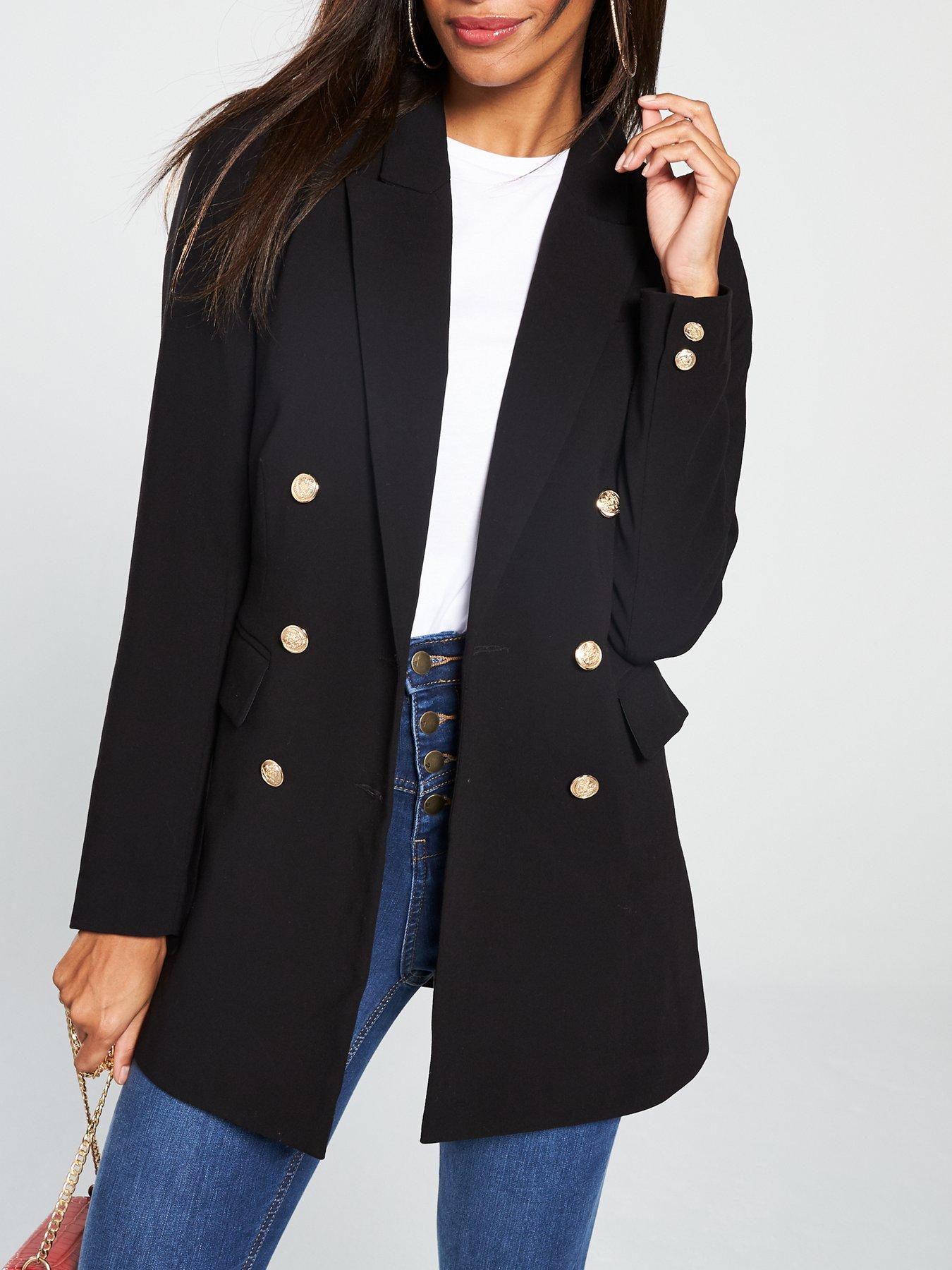 The Very Collection Longline Military Jacket - Black