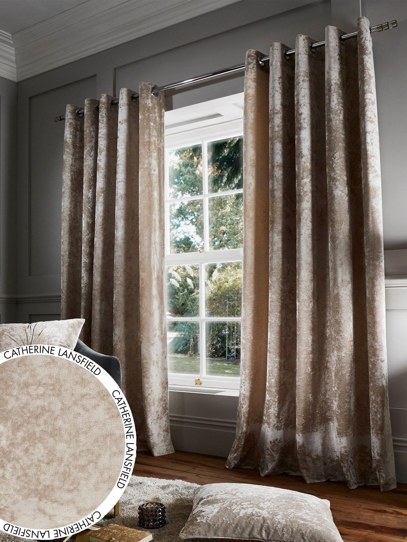 Crushed Velvet Curtains Pair Eyelet Ring Top Fully Lined Ready
