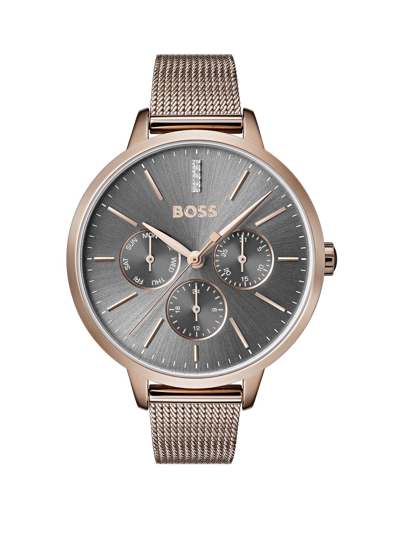 boss-grey-sunray-crystal-set-multi-dial-rose-gold-stainless-steel-mesh-strap-ladies-watchfront