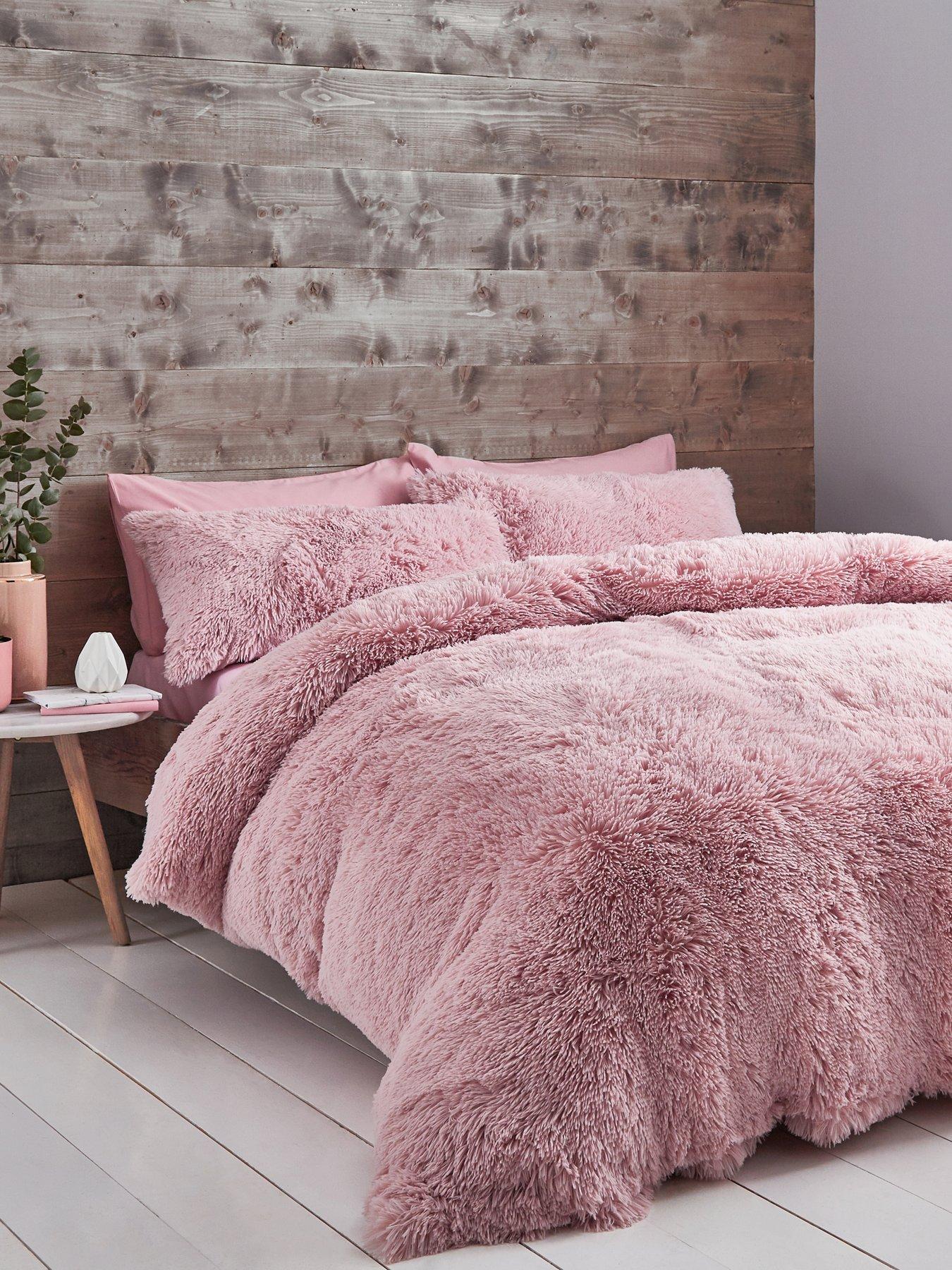 Catherine Lansfield Cuddly Faux Fur Duvet Cover Set - Pink