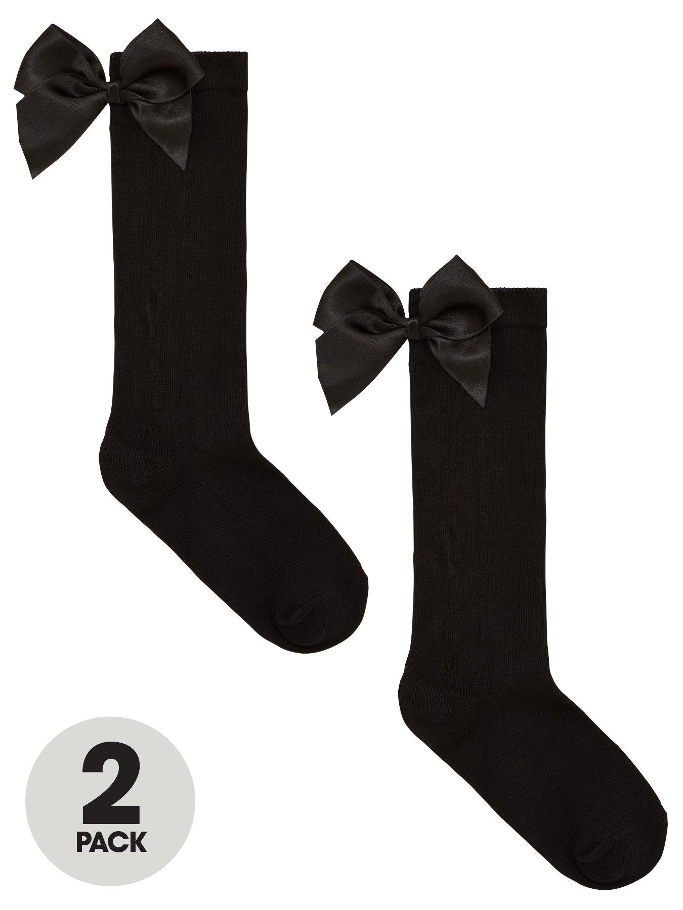 The Very Collection Girls 2 Pack Big Bow Knee High Socks - Black