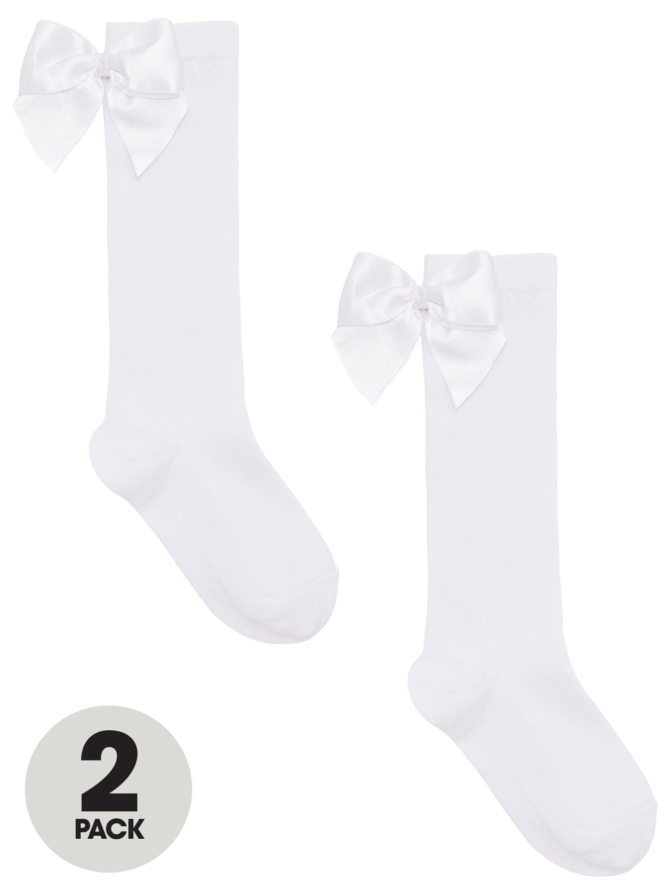 Image 1 of 3 of V by Very Girls 2 Pack Big Bow Knee High Socks - White