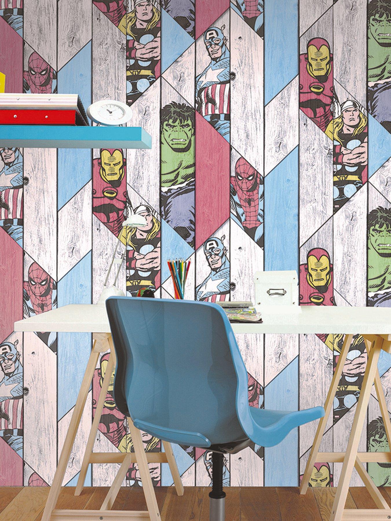 Image of Marvel Kids Wood Panel Wallpaper