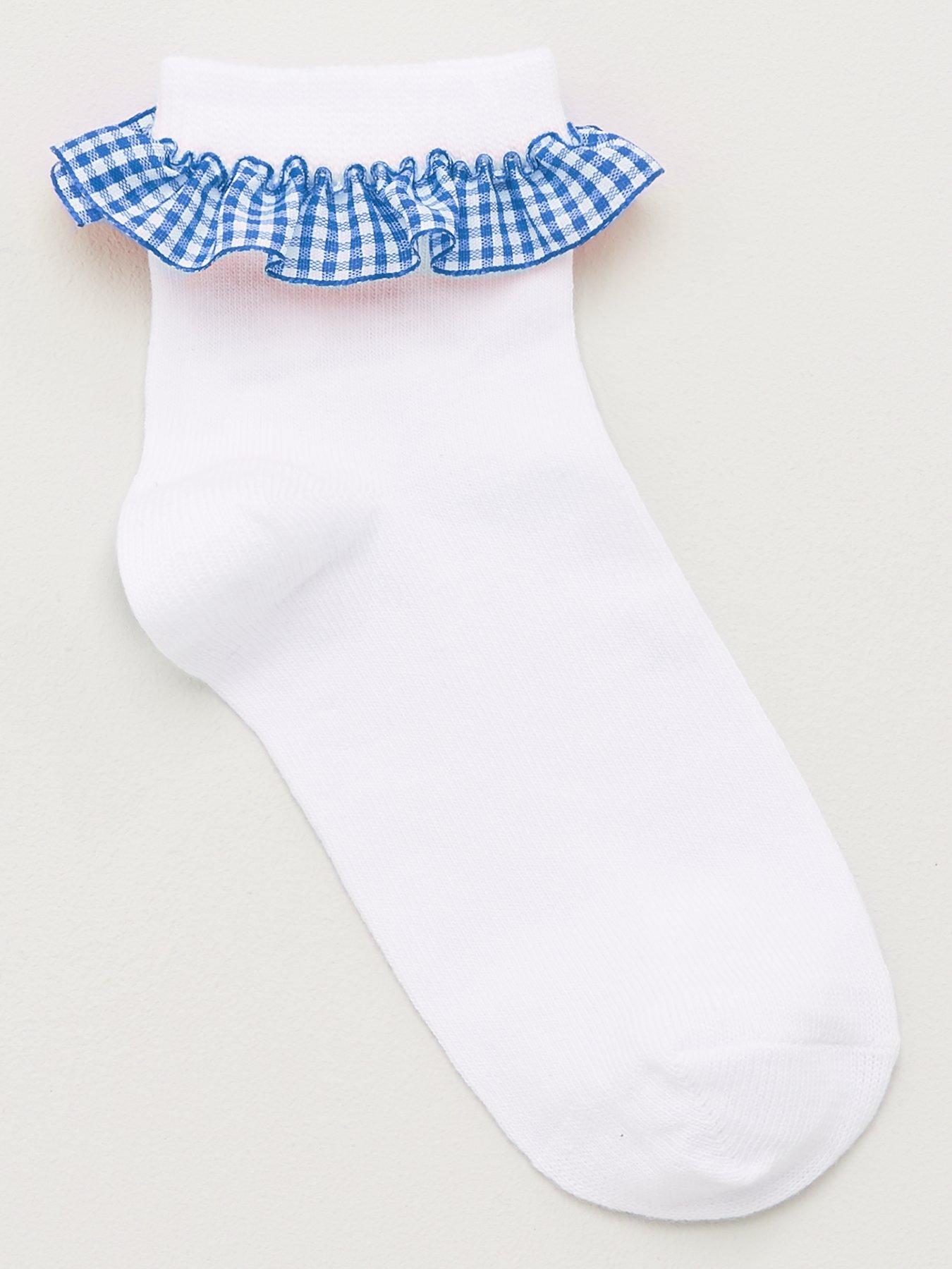 Image 2 of 3 of The Very Collection Girls 5 Pack Gingham Frill School Socks - White