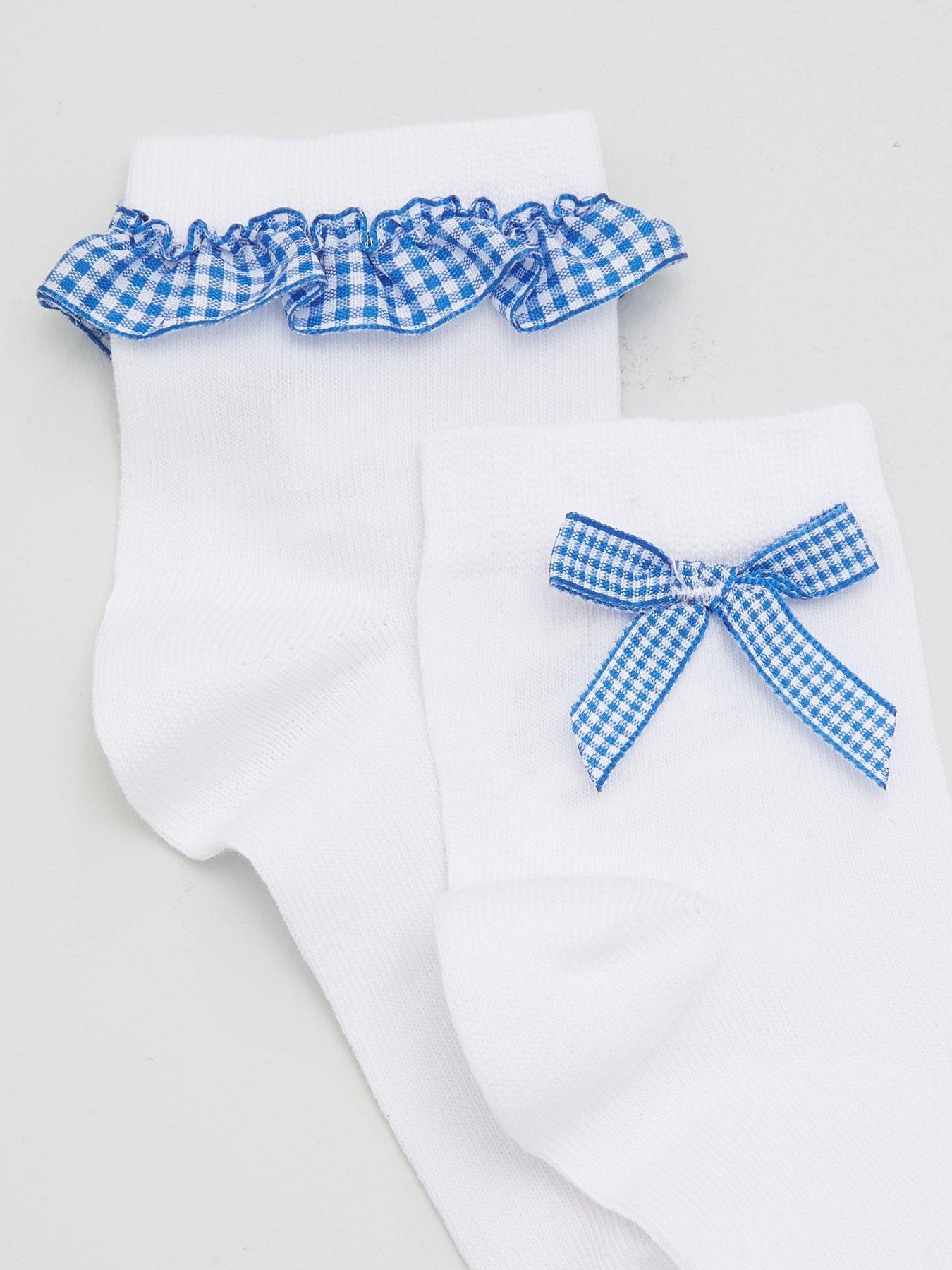Image 3 of 3 of The Very Collection Girls 5 Pack Gingham Frill School Socks - White