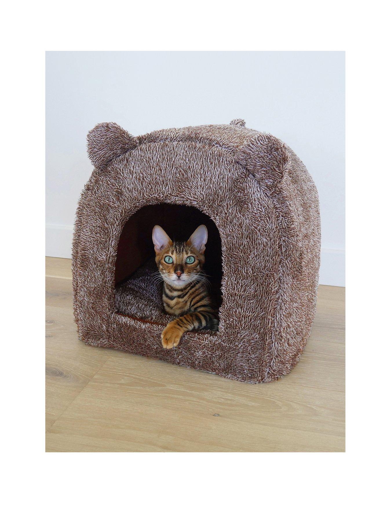 rosewood-brown-teddy-bear-cat-bed