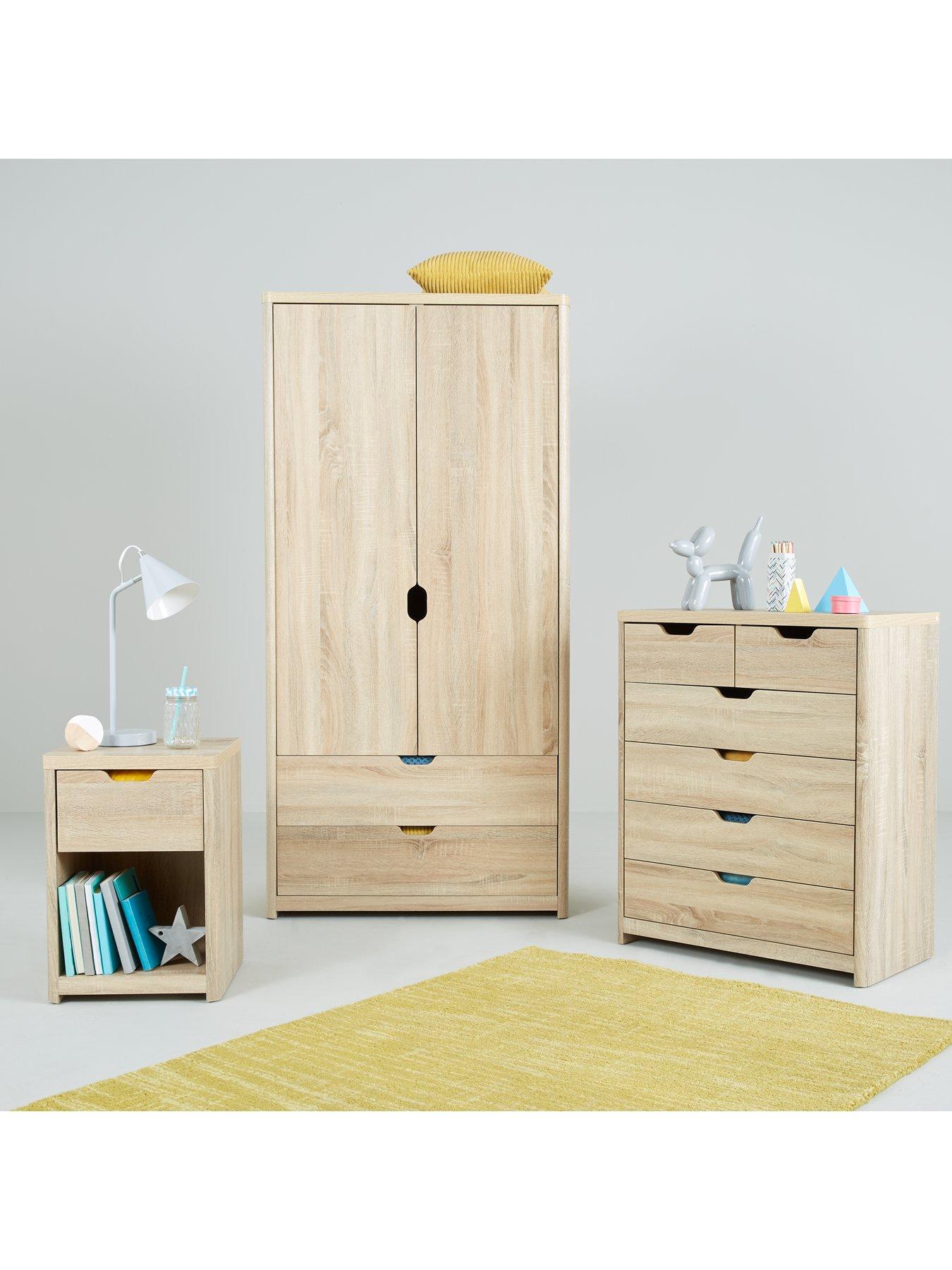 Image 1 of 5 of Very Home Aspen 3 Piece Bedroom Furniture Set&nbsp;- 2 Door, 2 Drawer Wardrobe, 4 + 2 Chest and Bedside Chest - Oak Effect