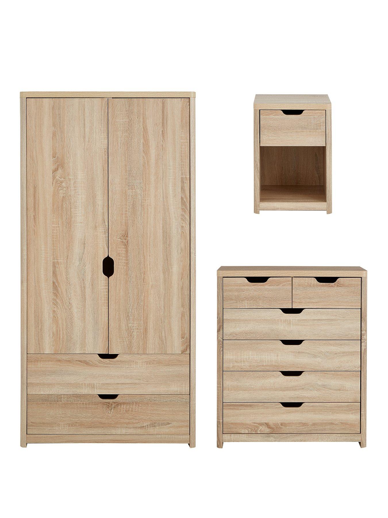 Image 2 of 5 of Very Home Aspen 3 Piece Bedroom Furniture Set&nbsp;- 2 Door, 2 Drawer Wardrobe, 4 + 2 Chest and Bedside Chest - Oak Effect