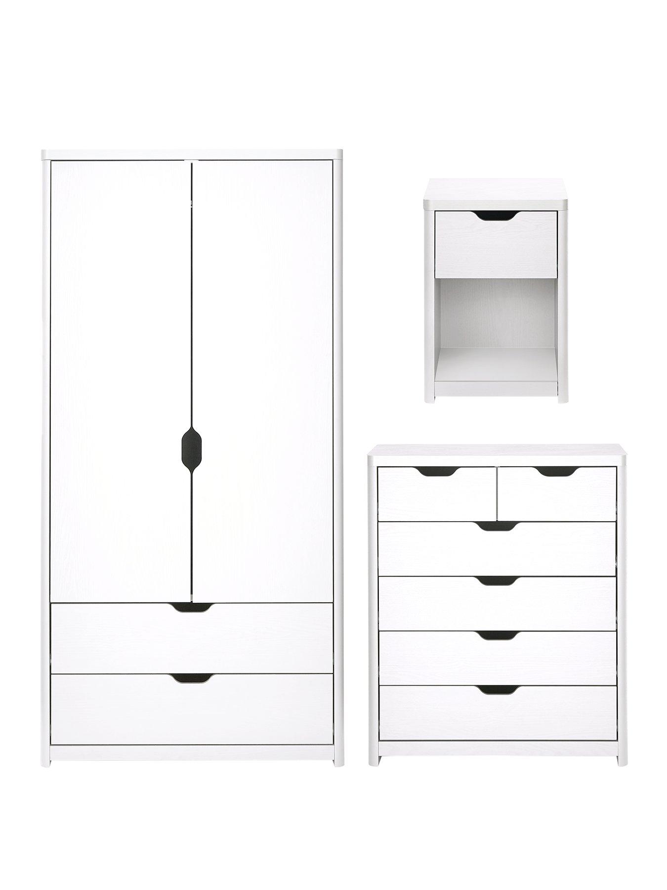 Image 2 of 6 of Very Home Aspen 3 Piece Bedroom Furniture Set&nbsp;- 2 Door, 2 Drawer Wardrobe, 4 + 2 Chest and Bedside Table - White Oak Effect