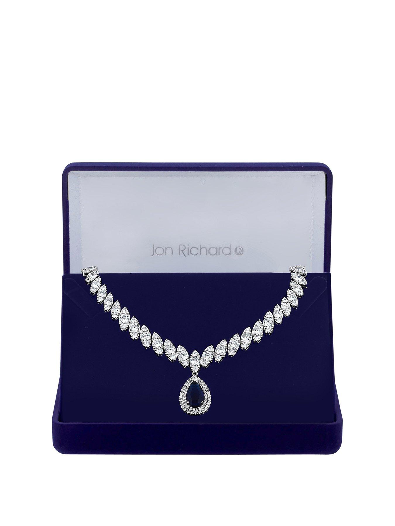 Jon Richard Cubic Zirconia Baguette Navette Sapphire Pear Drop Necklace