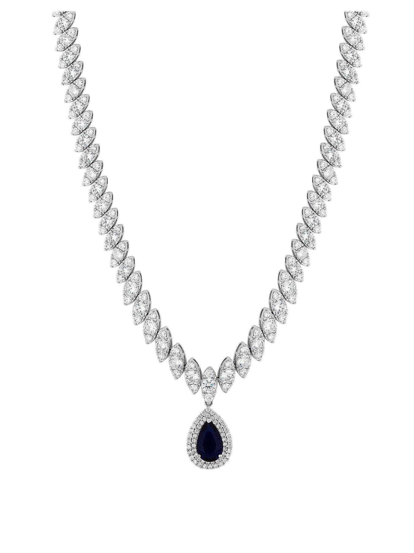 Image 2 of 2 of Jon Richard Cubic Zirconia Baguette Navette Sapphire Pear Drop Necklace