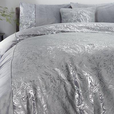 The Very Collection Alexis Marble Foil and Velvet Duvet Cover Set - Silver