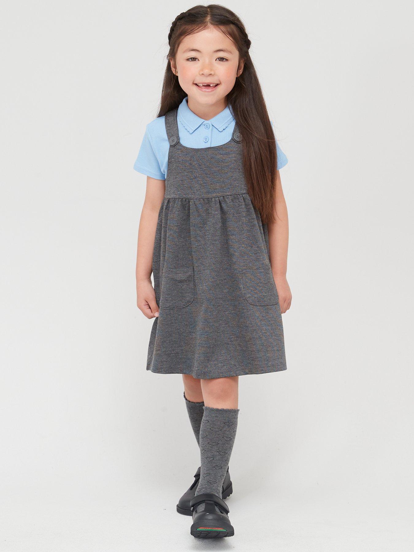 Girls 2 Pack Jersey Pinafore School Dresses Grey