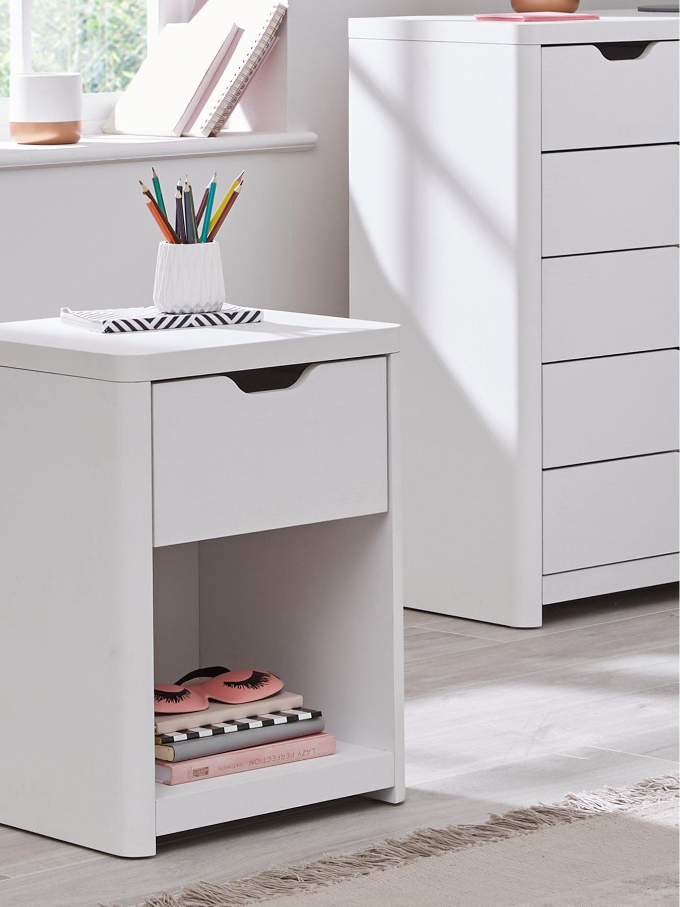 undefined Aspen 1 Drawer Bedside Chest - White Oak Effect