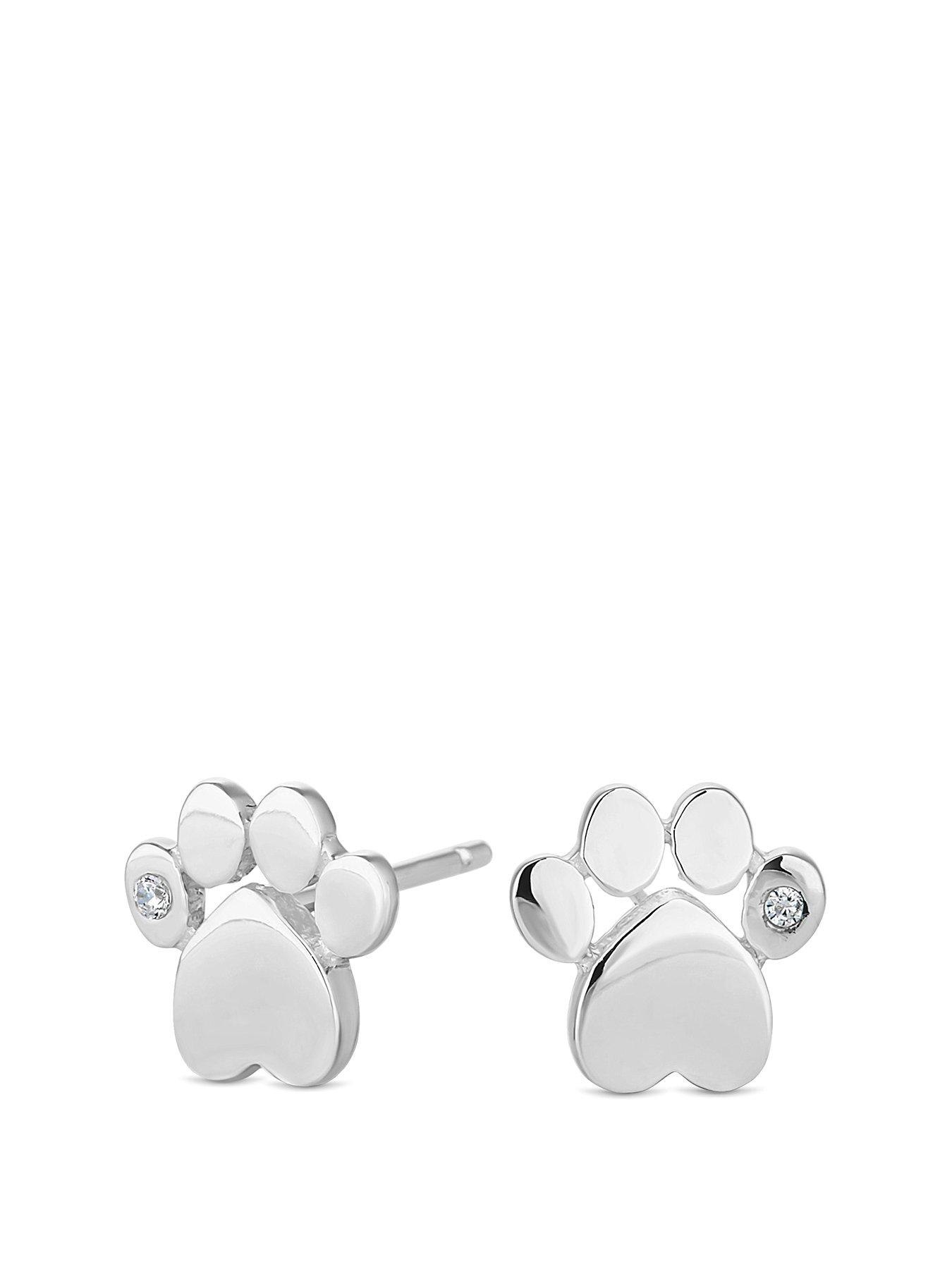 Simply Silver Sterling Silver 925 Paw Print Stud Earrings