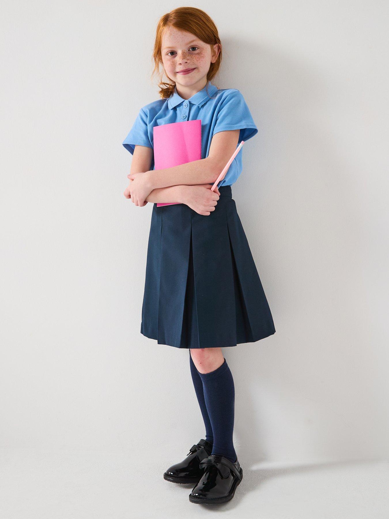 undefined Girls 2 Pack Classic Pleated Water-Repellent School Skirts - Navy