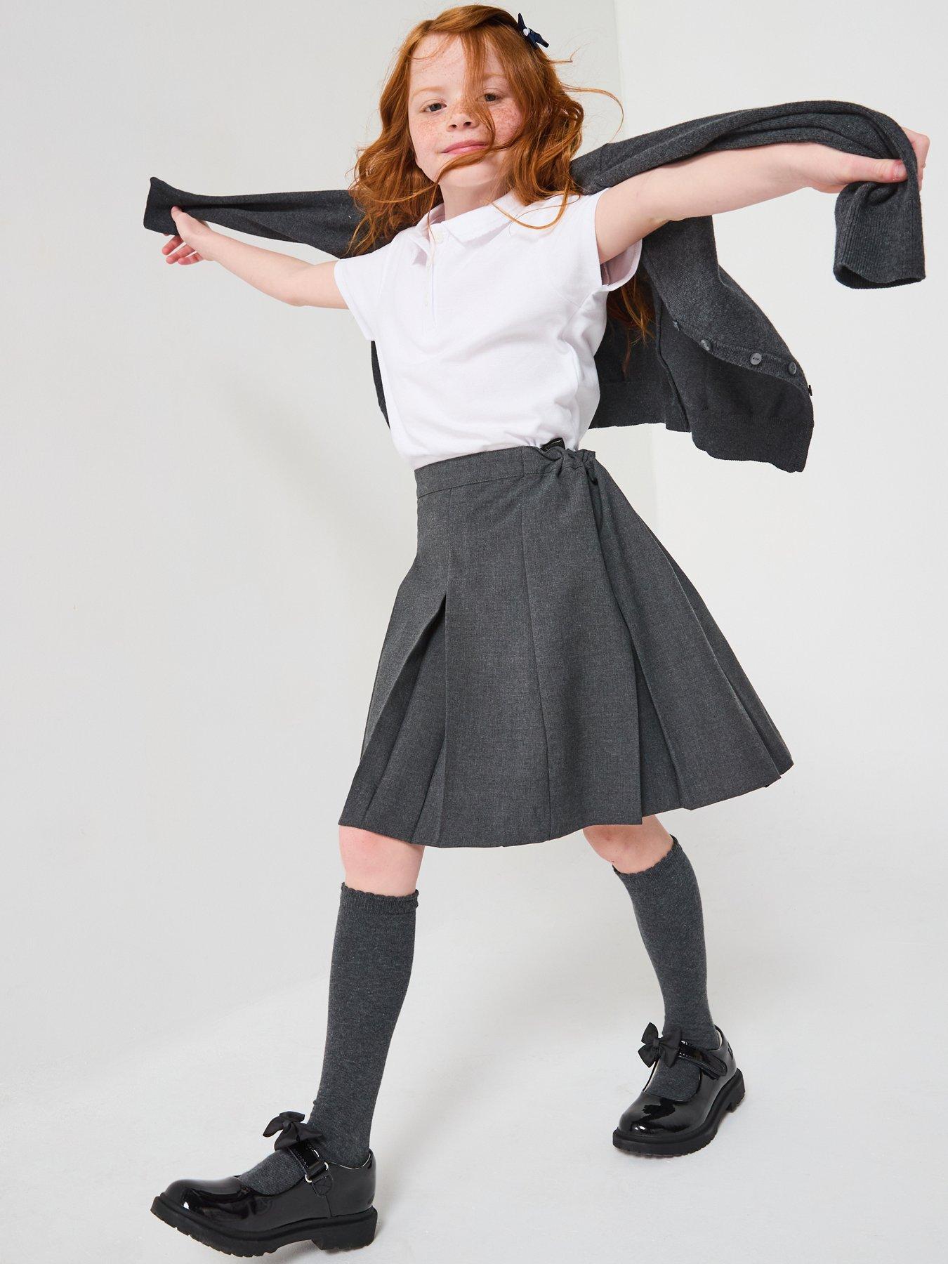 The Very Collection Girls 2 Pack Classic Pleated School Skirts Plus Size - Grey