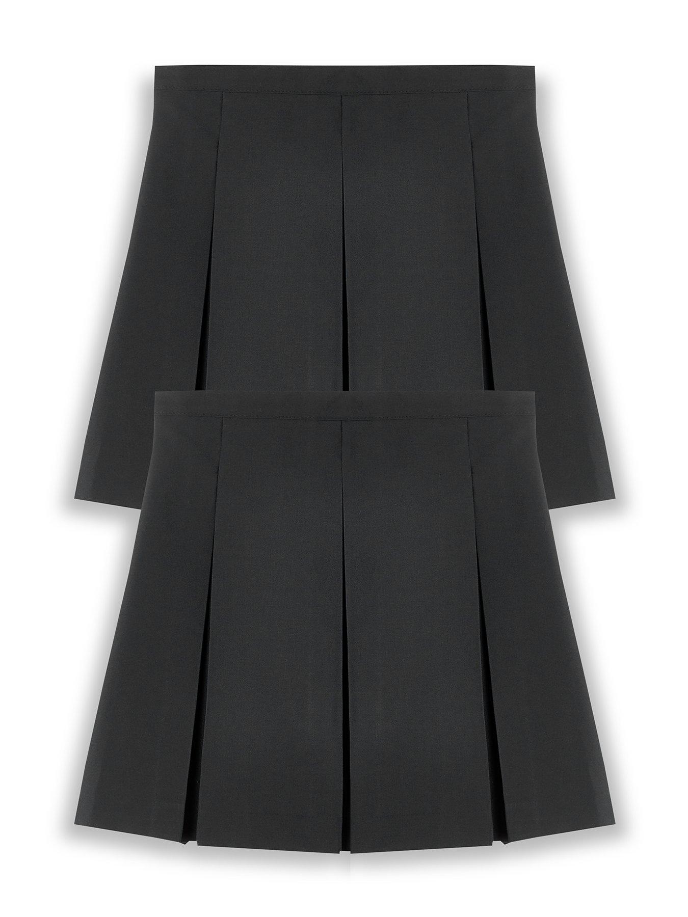 undefined Girls 2 Pack Classic Pleated School Skirts - Plus Size (Black)