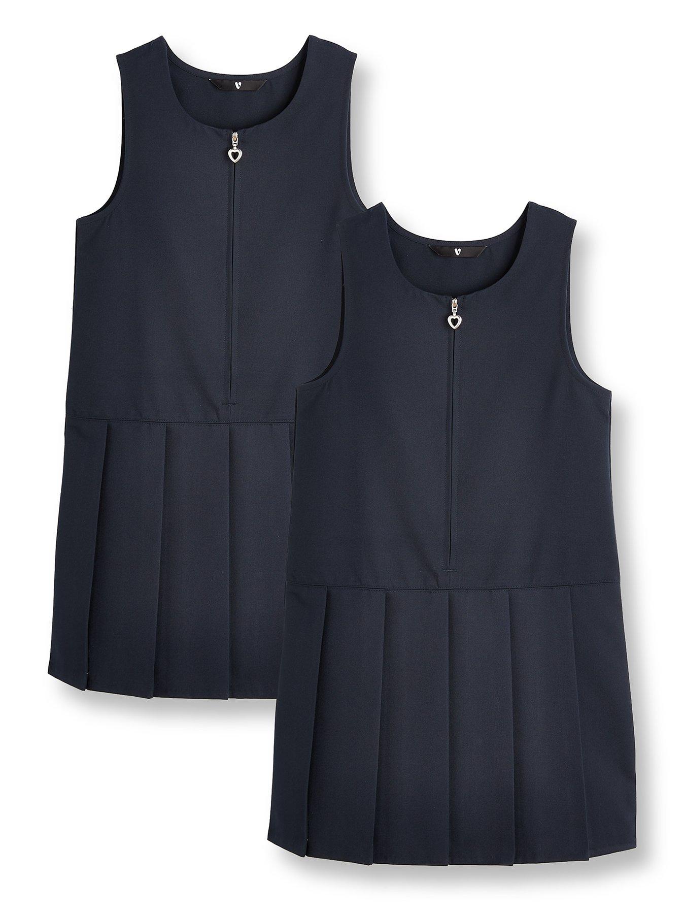 Image 2 of 6 of The Very Collection Girls 2 Pack Pleat Pinafore Water-Repellent School&nbsp;Dresses&nbsp;- Navy