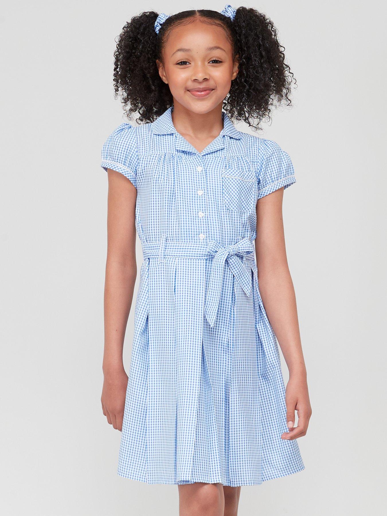 The Very Collection Girls 2 Pack Traditional Gingham School Summer Dress - Blue