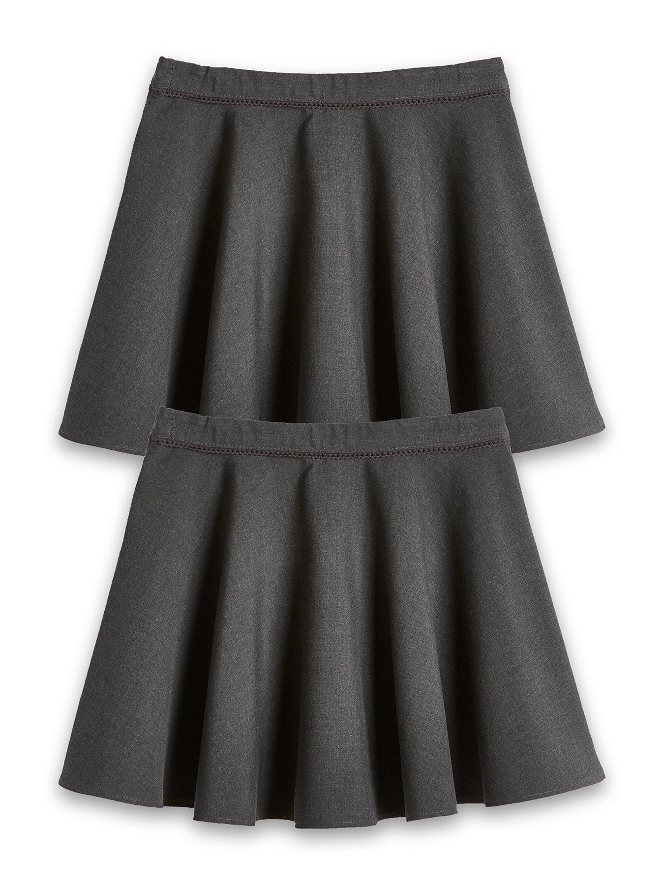 undefined Girls 2 Pack Woven Skater School Skirts - Grey