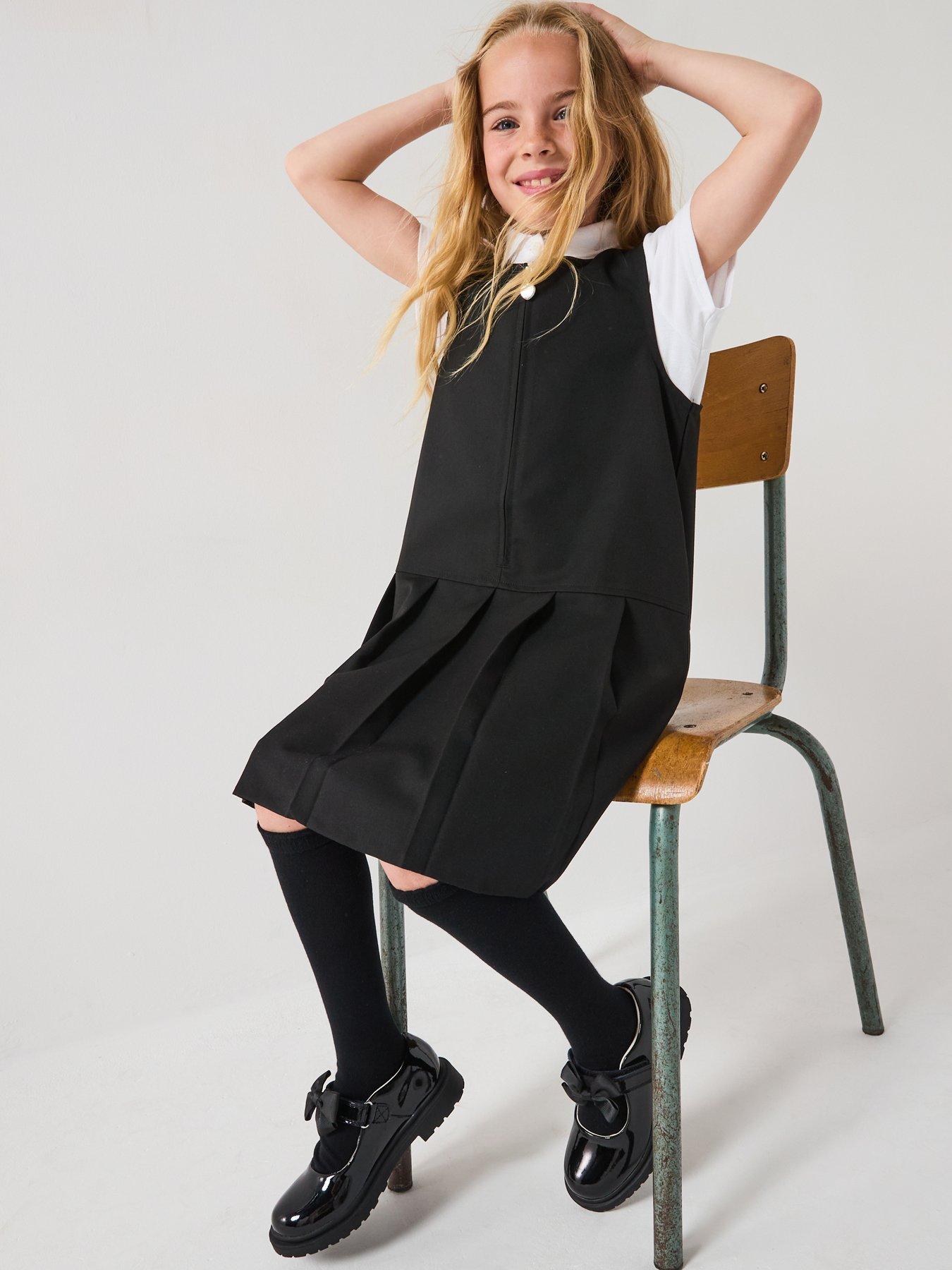 Image 1 of 6 of The Very Collection Girls 2 Pack Water-Repellent Zip Front Pinafore Dress - Black