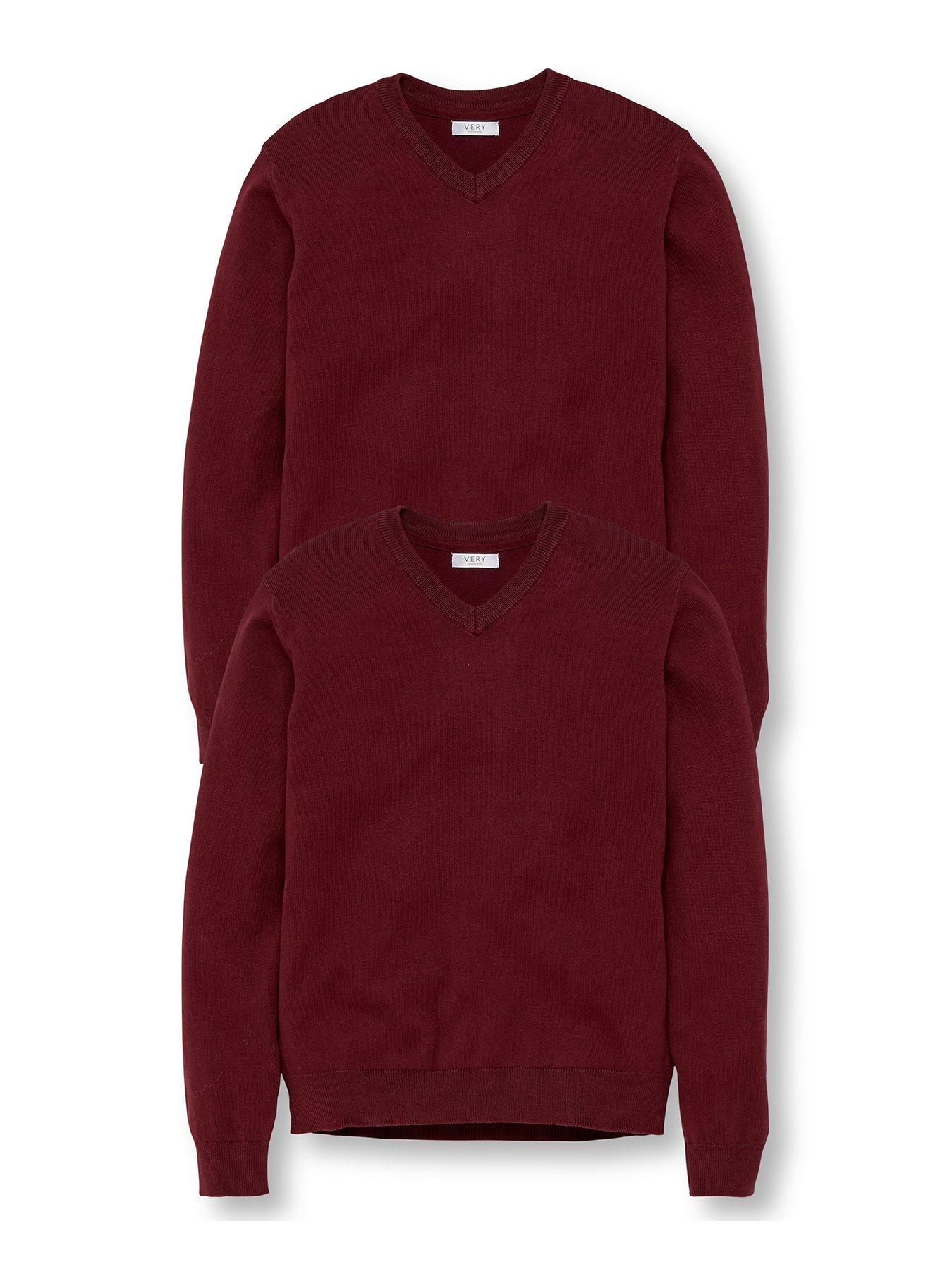 Image 2 of 5 of Everyday Unisex 2 Pack V-Neck School Jumper - Burgundy