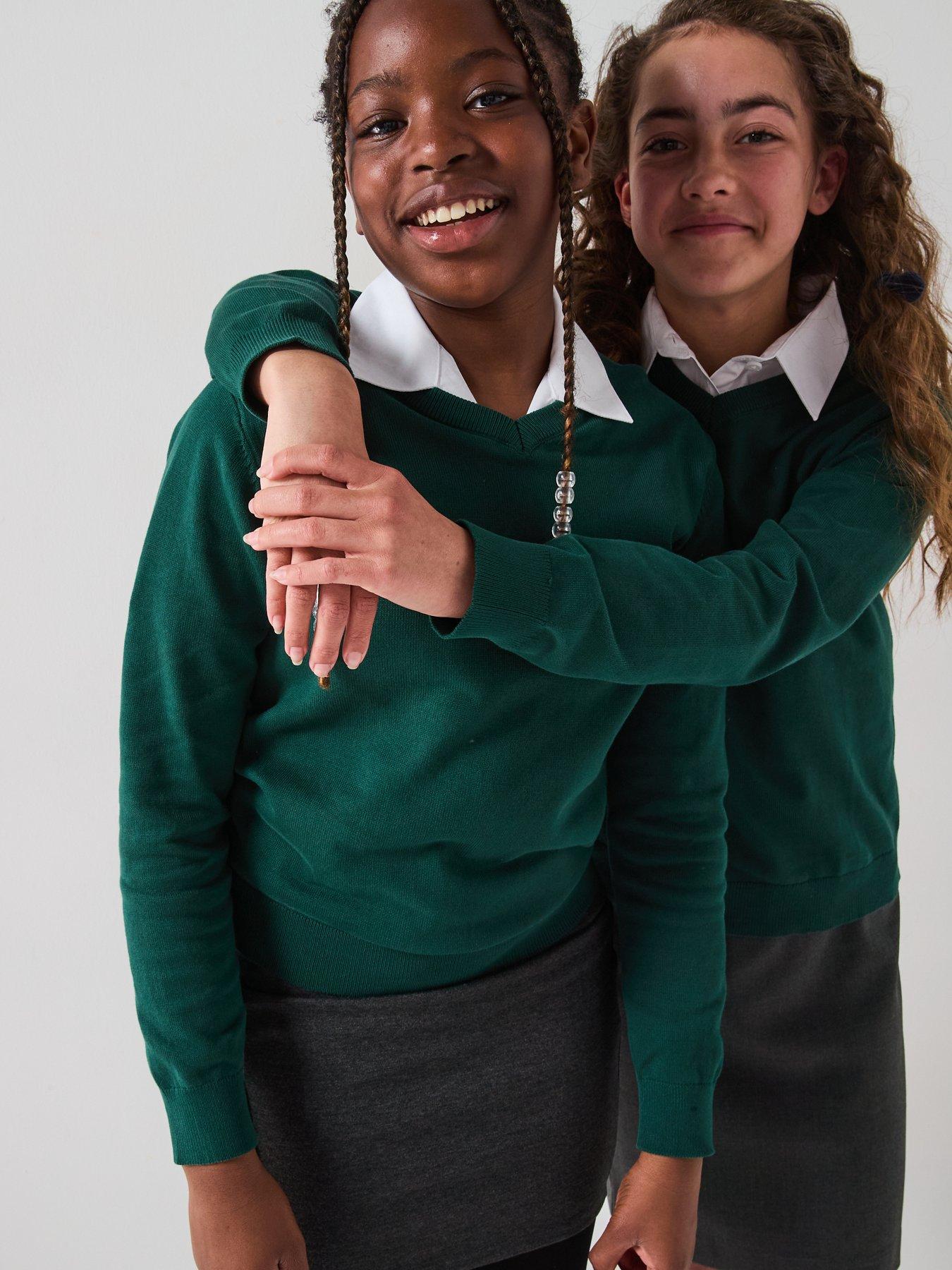 Image 1 of 5 of Everyday Unisex 2 Pack V-Neck School Jumpers - Green