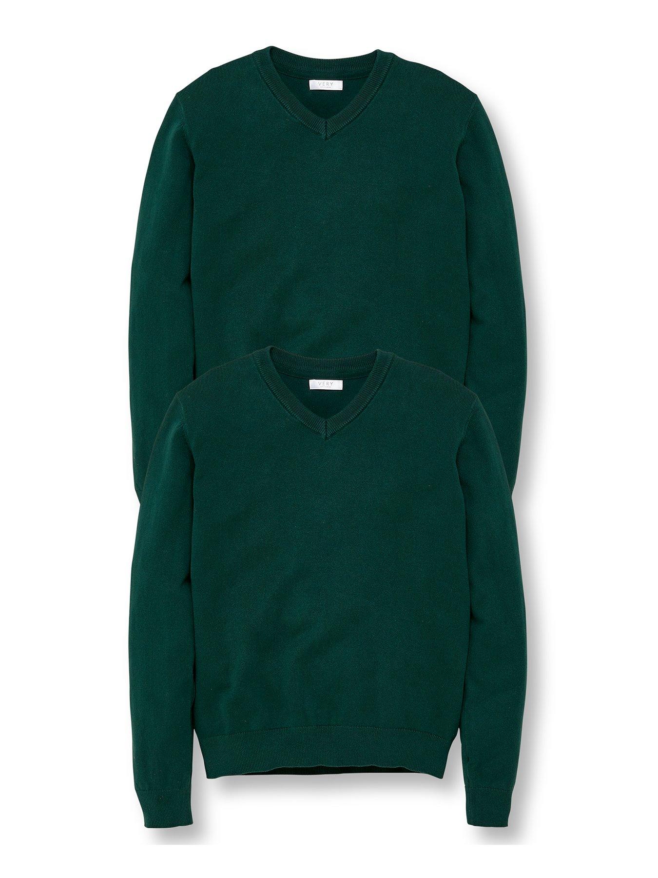 Unisex 2 Pack V Neck School Jumpers Green