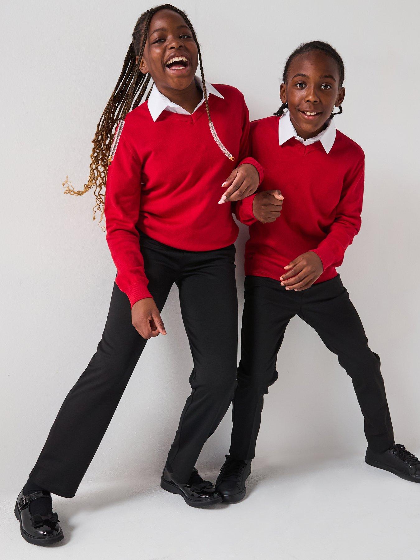 Image 1 of 5 of Everyday Unisex 2 Pack V-Neck School Jumper - Red