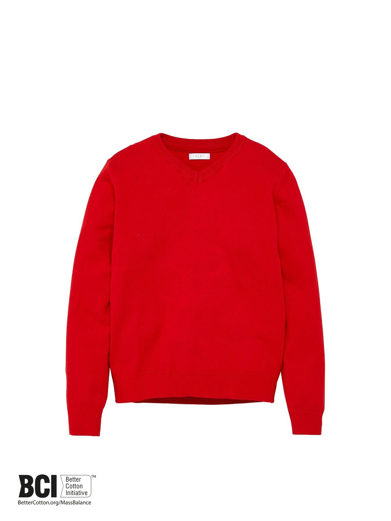 Unisex 2 Pack V Neck School Jumper Red