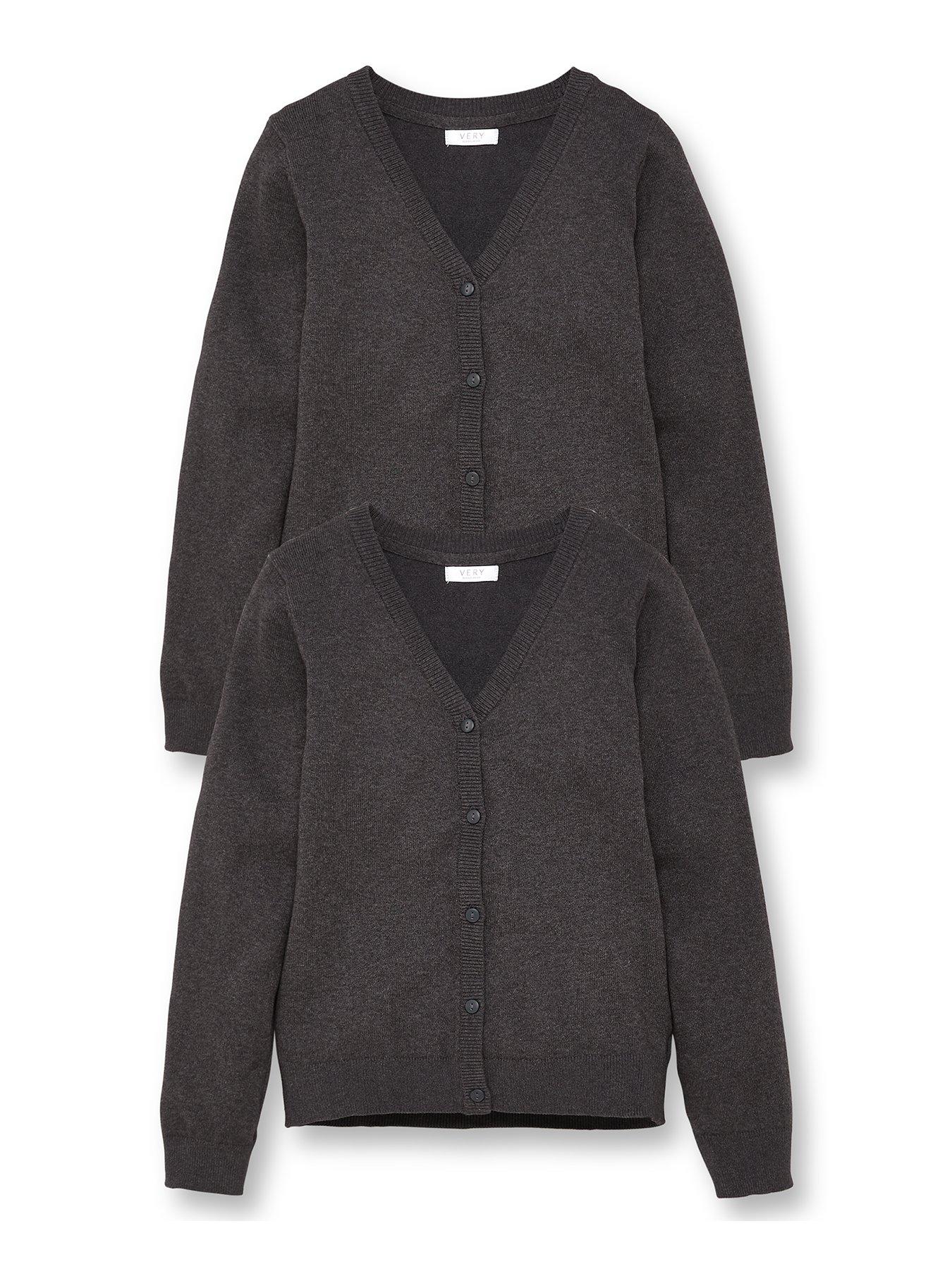 Image 1 of 4 of The Very Collection Girls 2 Pack School Cardigans - Charcoal