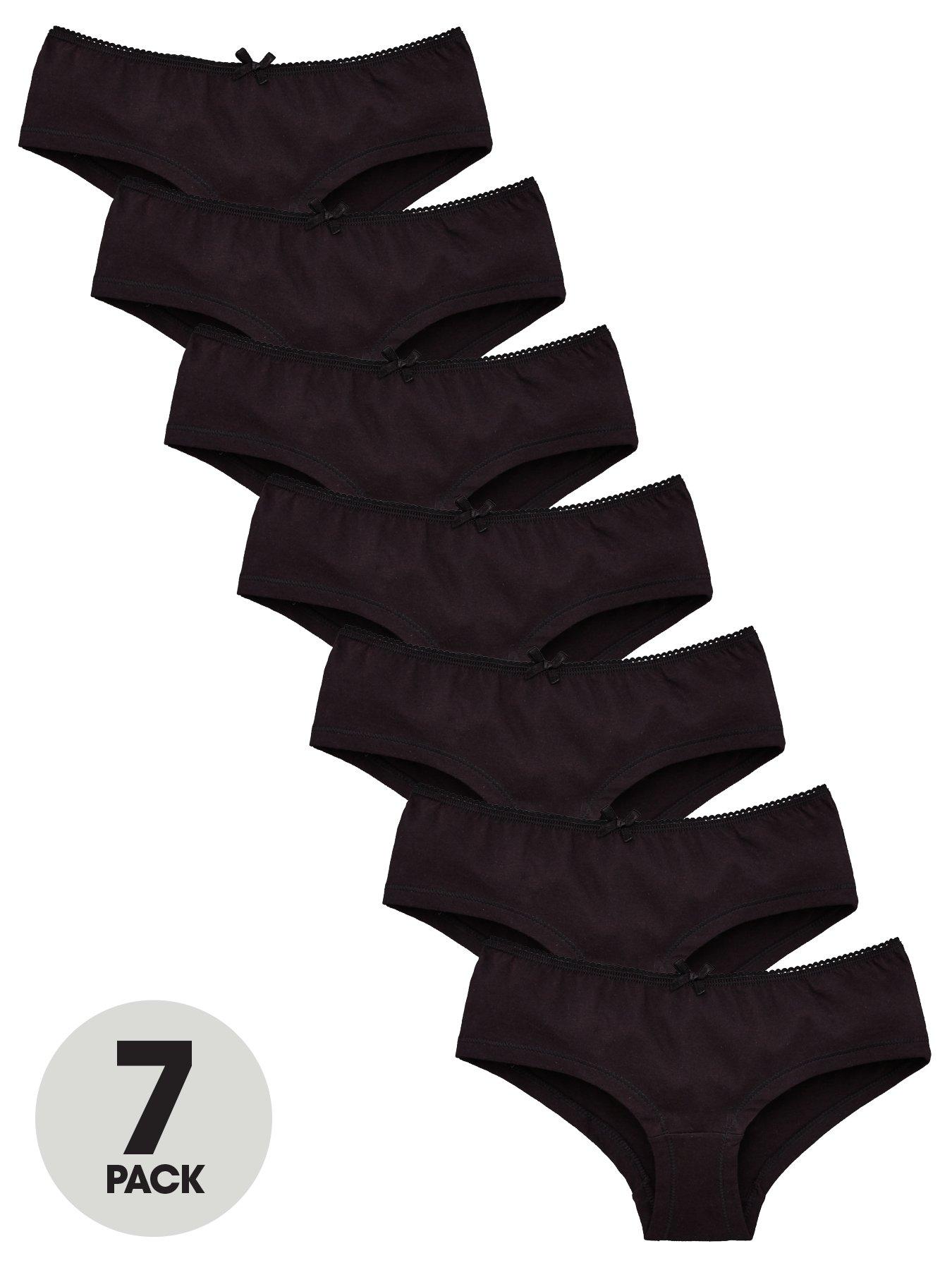 The Very Collection Girls 7 Pack Plain School Hipster Briefs - Black