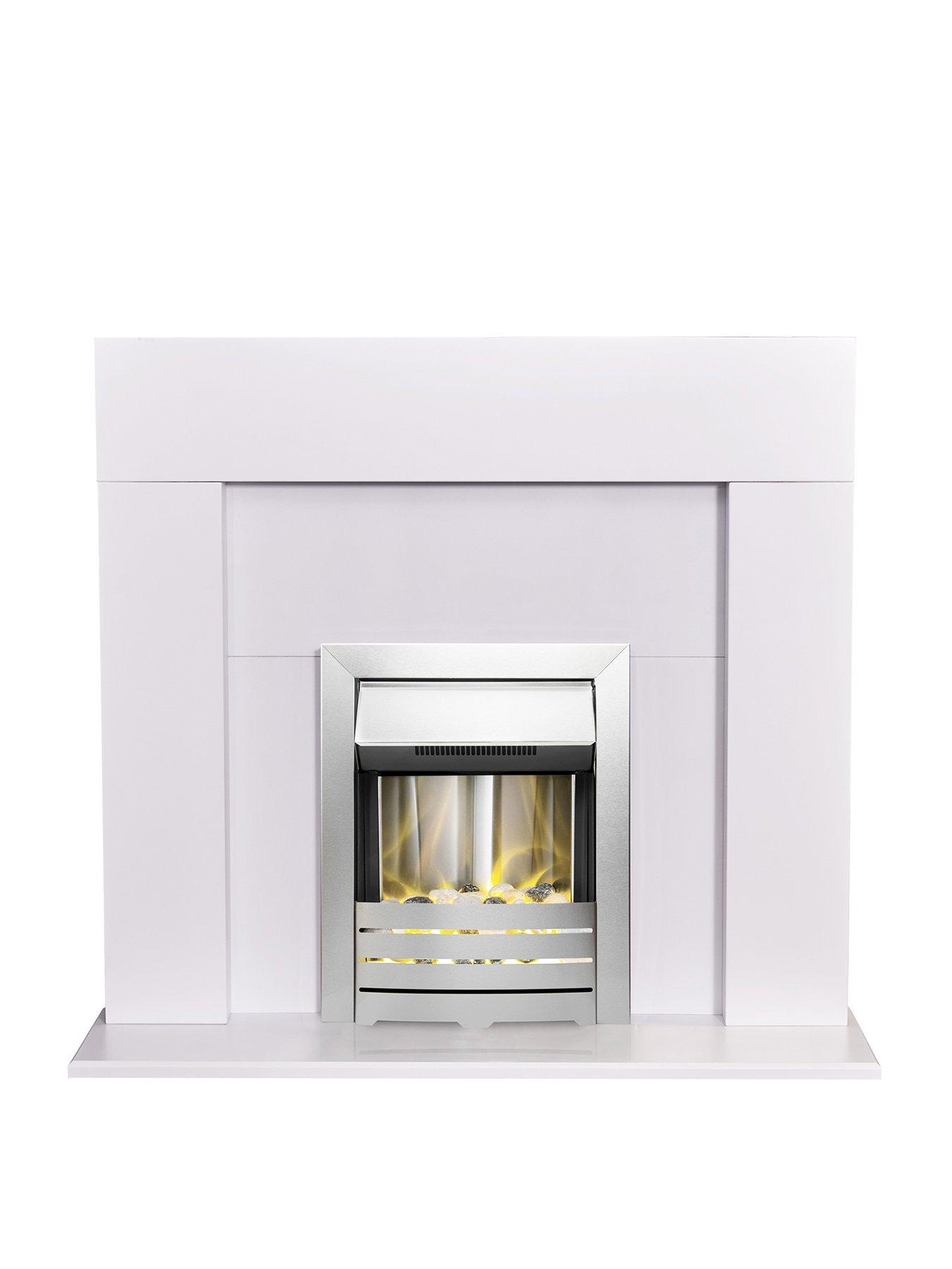 Adam Fires u0026 Fireplaces Miami White Fireplace with Helios Brushed Steel  Electric Fire | Very Ireland