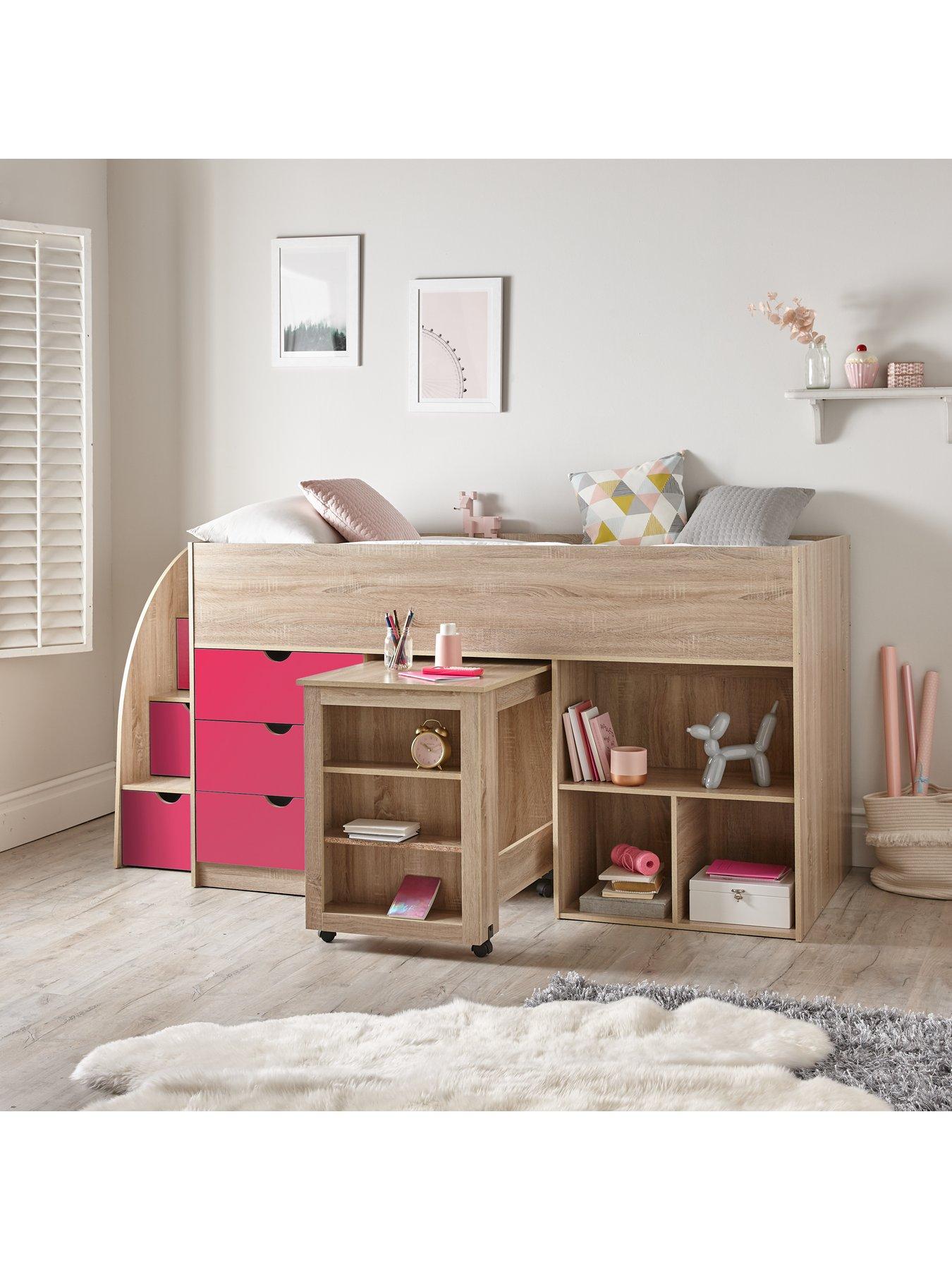 very-home-mico-mid-sleeper-bed-with-pull-out-desk-andnbspstorage-with-mattress-options-buy-amp-savenbsp-nbsppinkoak-effect