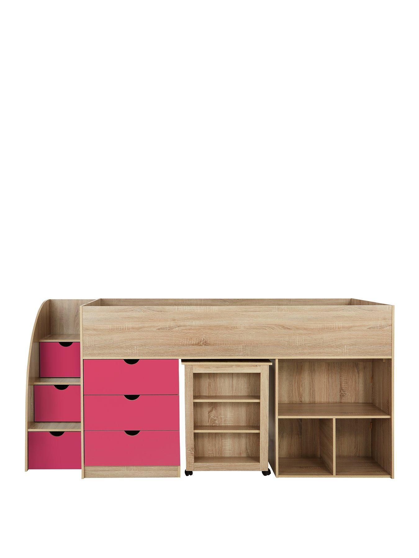 very-home-mico-mid-sleeper-bed-with-pull-out-desk-andnbspstorage-with-mattress-options-buy-amp-savenbsp-nbsppinkoak-effectstillFront