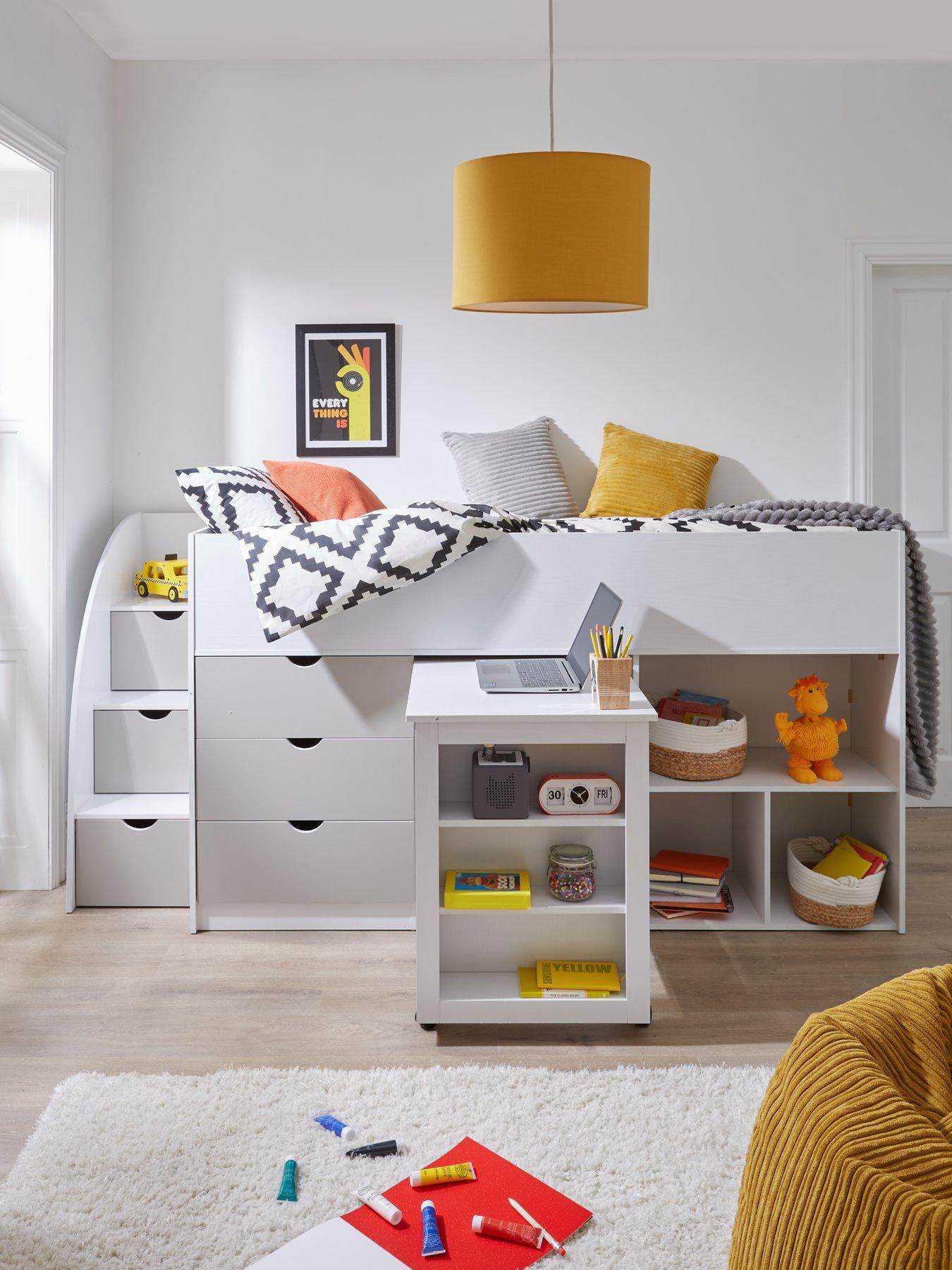 very-home-mico-mid-sleeper-bed-with-pull-out-desk-and-storage-with-mattress-options-buy-amp-save-whitegrey