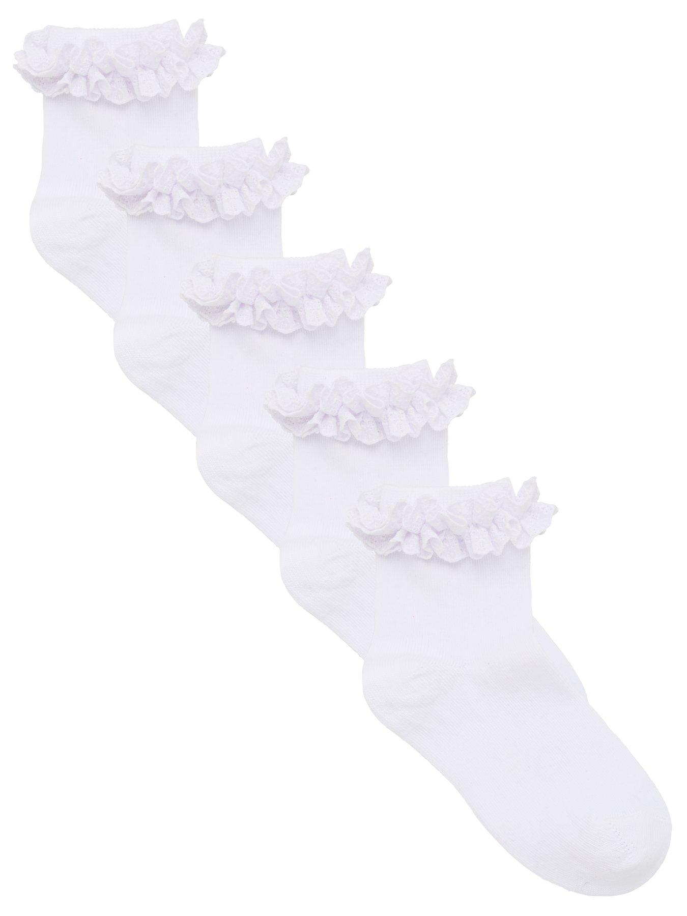 Everyday Girls 5 Pack Multi Occasion Ruffle Frill Socks - White