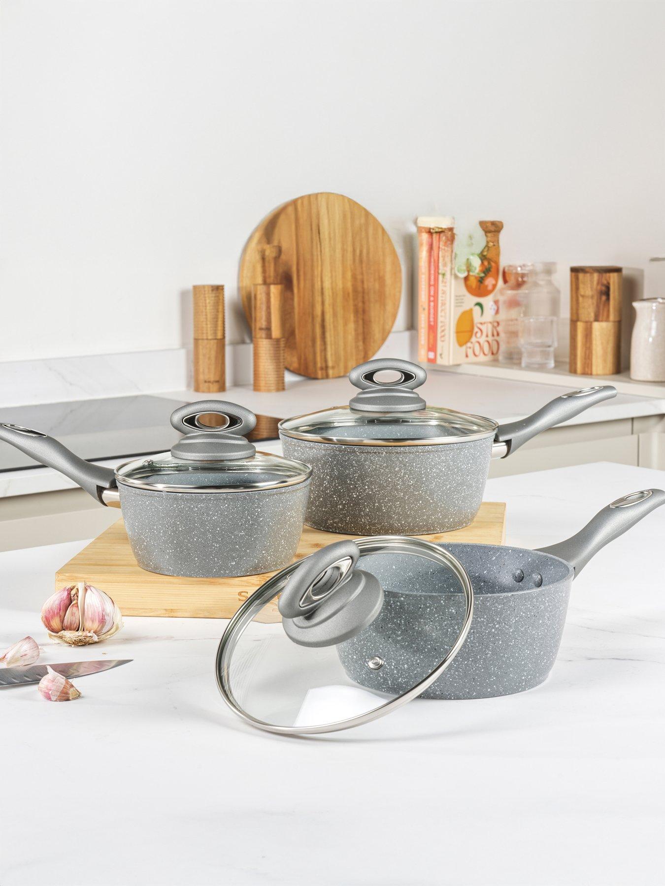 Salter Marble Collection 3-Piece Saucepan Set in Grey