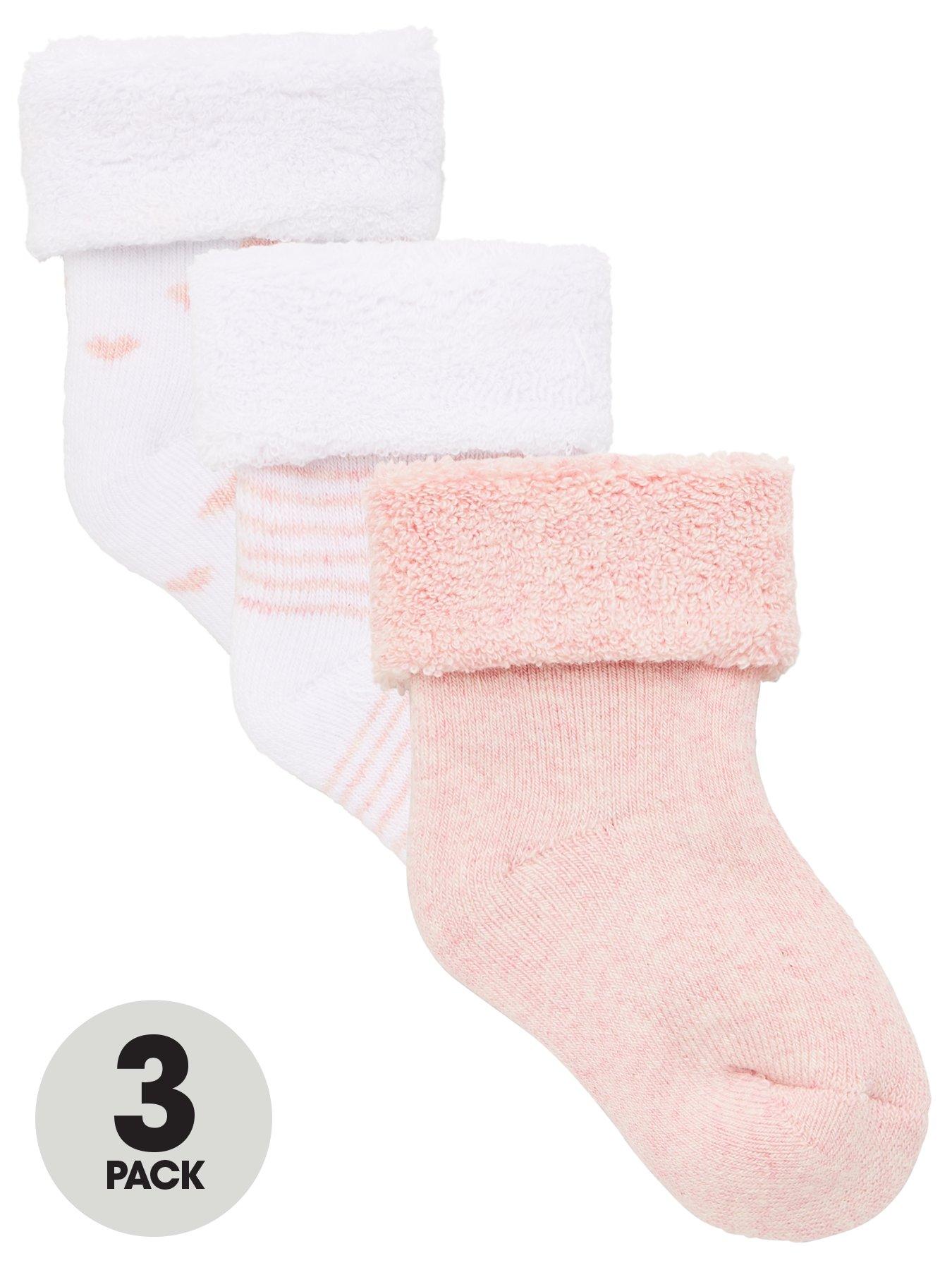 Image 1 of 3 of Everyday Baby Girls 3 Pack Little Heart, Stripe and Plain Terry Socks - Pink