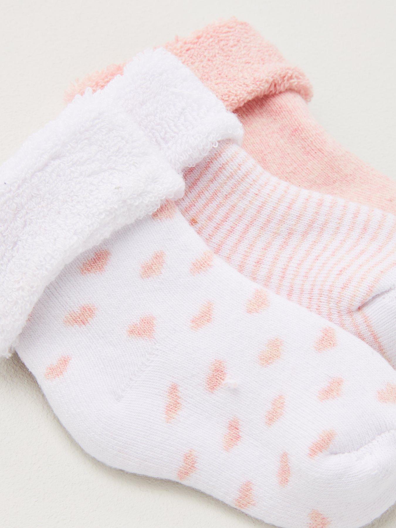 Image 3 of 3 of Everyday Baby Girls 3 Pack Little Heart, Stripe and Plain Terry Socks - Pink