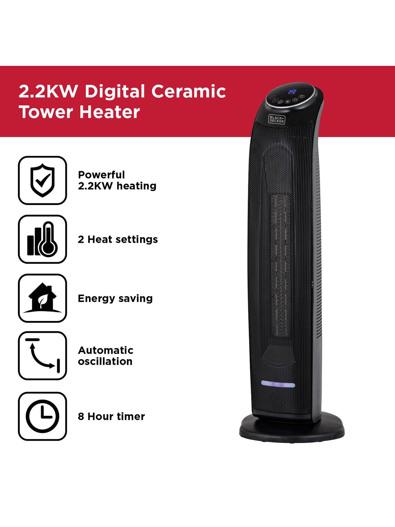Image 2 of 6 of Black & Decker Ceramic Tower Fan Heater with 8 Hour Timer and 60&deg; Oscillation, 2.2kW, Black, BXSH44005GB