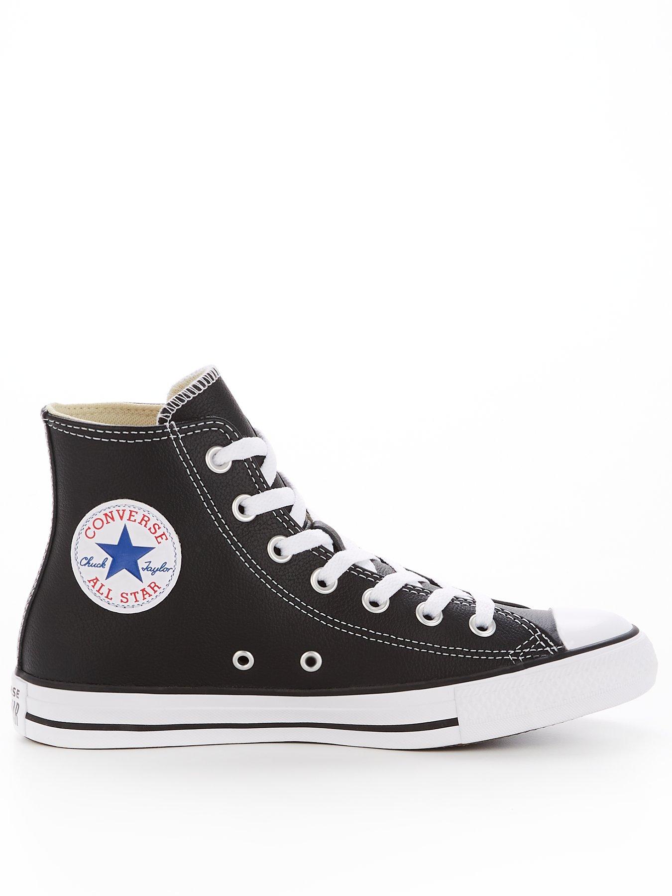 Image 1 of 7 of Converse Leather Hi Top Trainers - Black