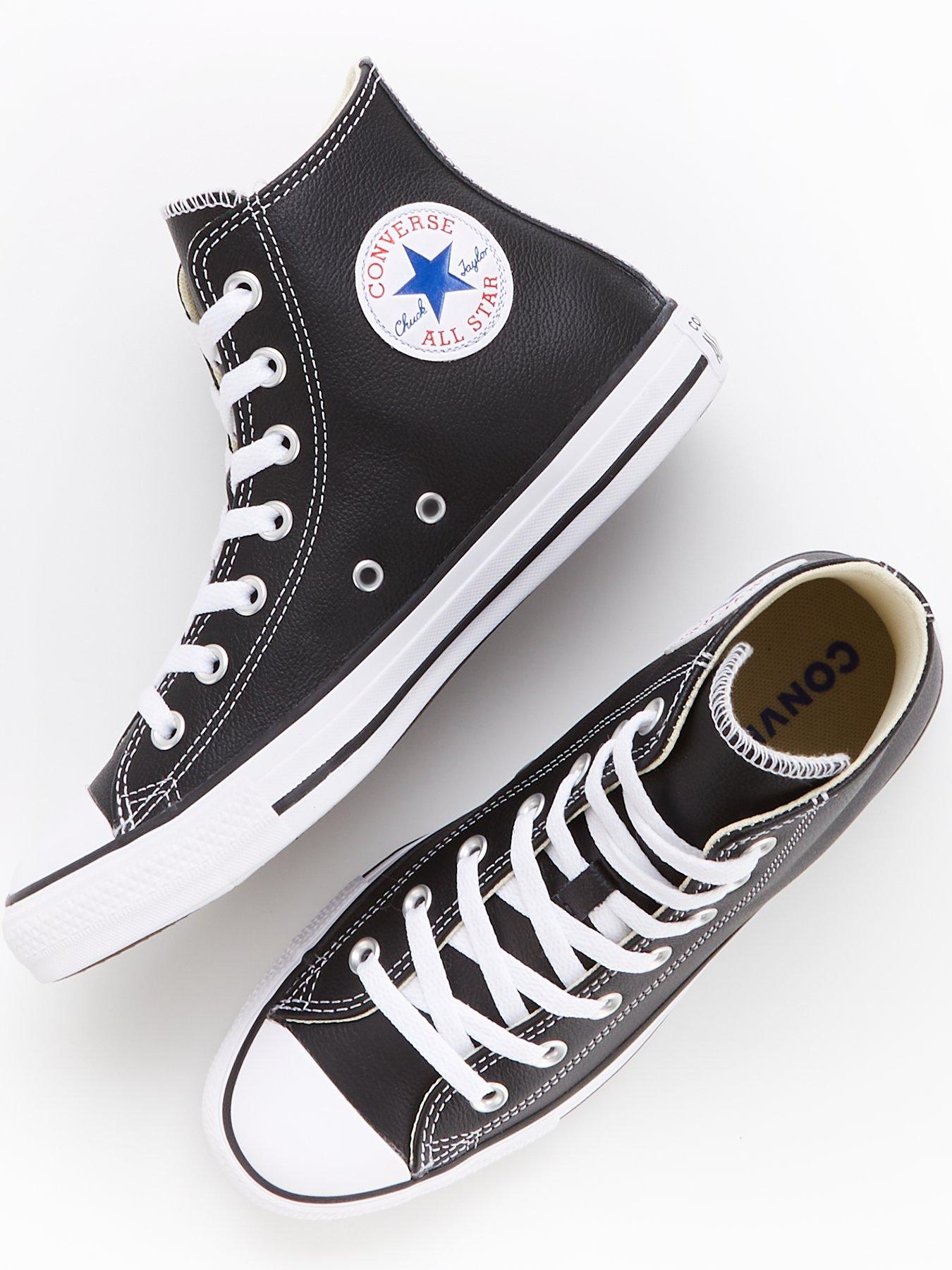 Image 4 of 7 of Converse Leather Hi Top Trainers - Black