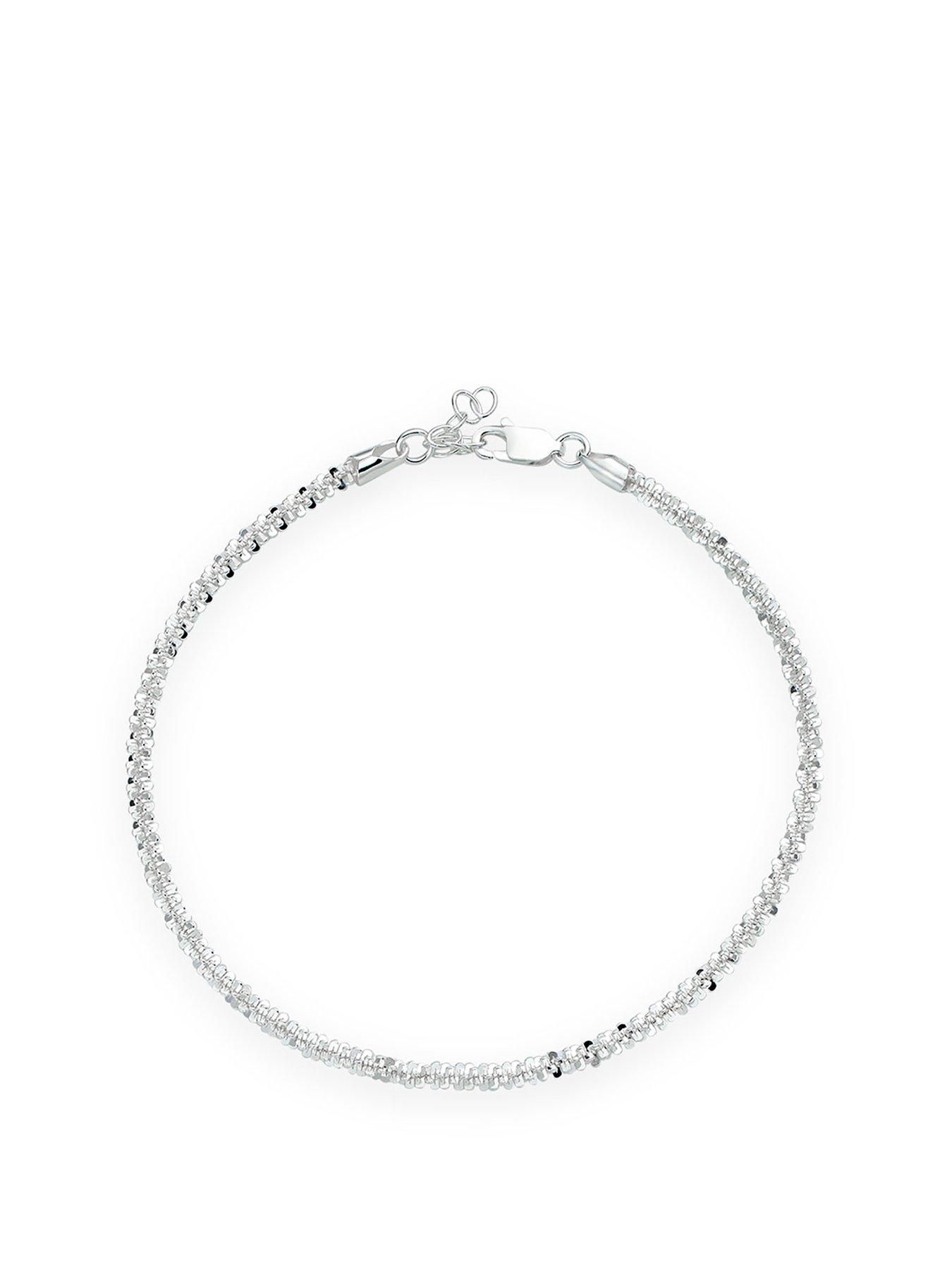 Image 1 of 3 of Beaverbrooks Crafted&nbsp;Silver Sparkle Twist Single Anklet, With Delicate Chain