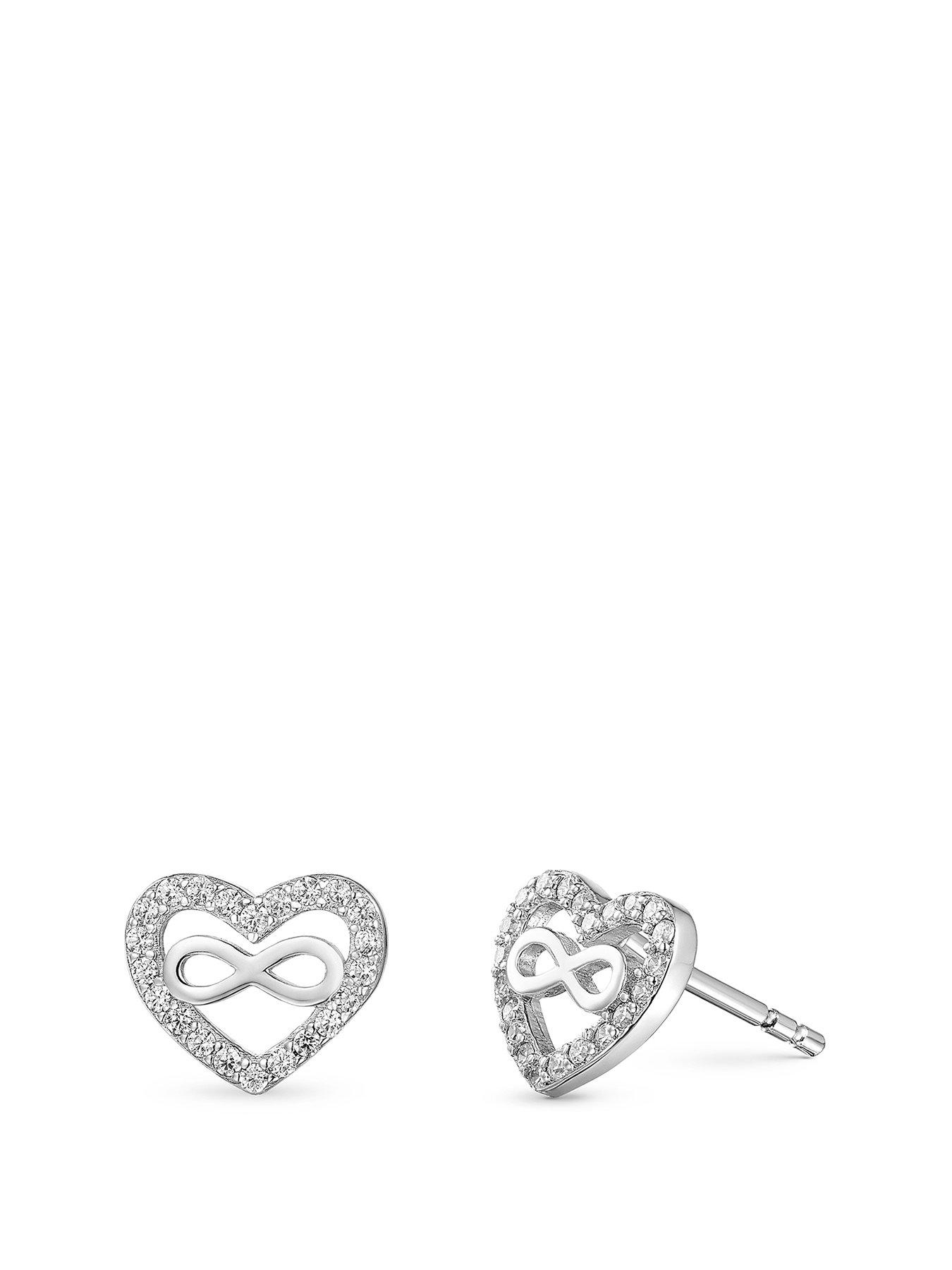 Image 1 of 4 of Beaverbrooks Silver Cubic Zirconia Infinity Heart Earrings