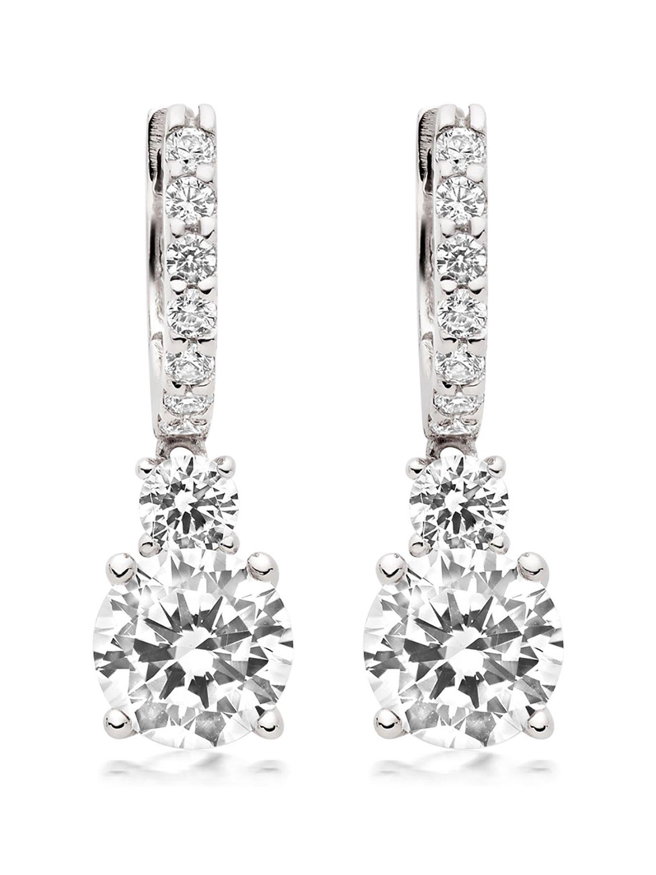 Image 1 of 4 of Beaverbrooks Silver Cubic Zirconia Drop Earrings